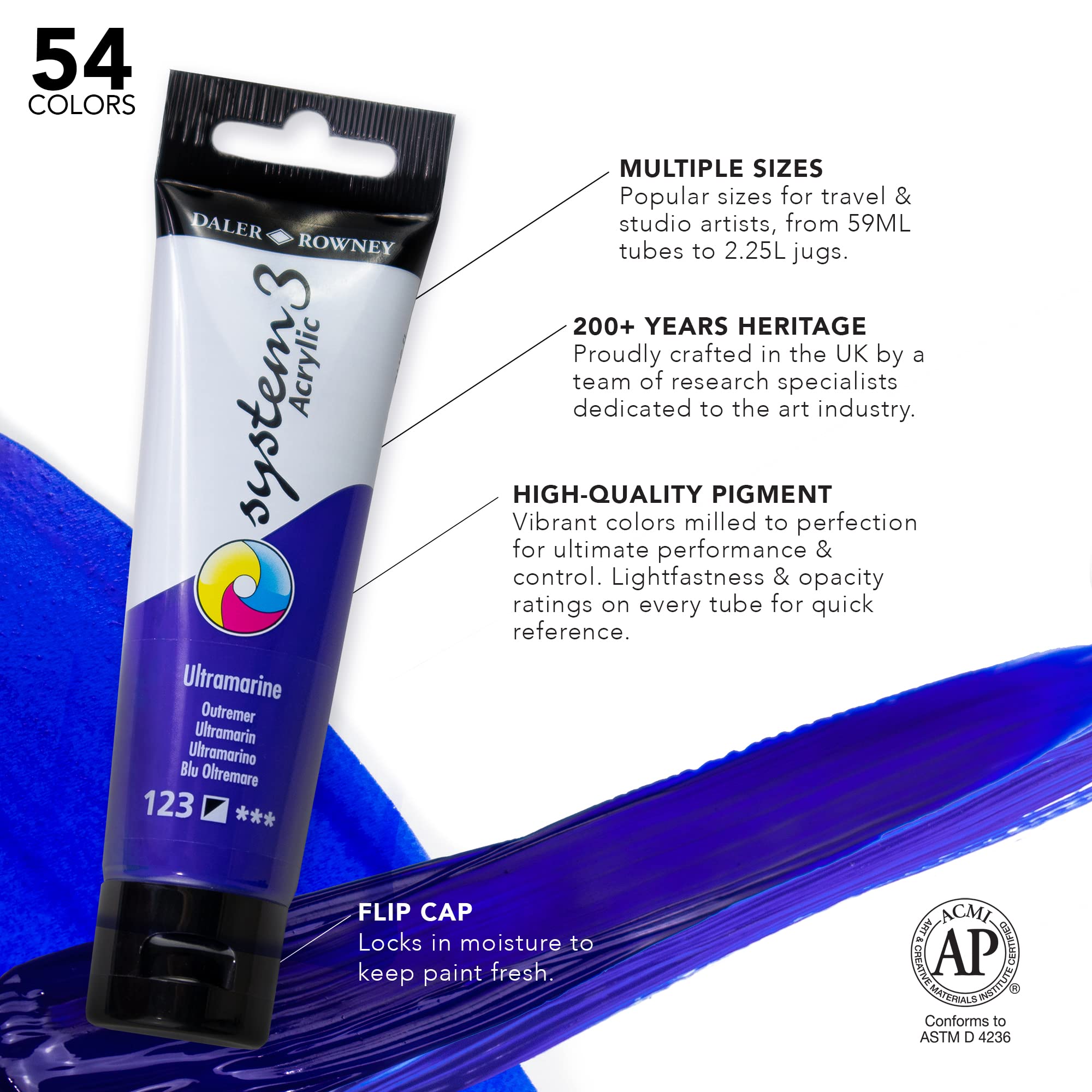 Daler Rowney System3 Acrylic Paint - Highly Pigmented | 59 ml Tube | Titanium White 3