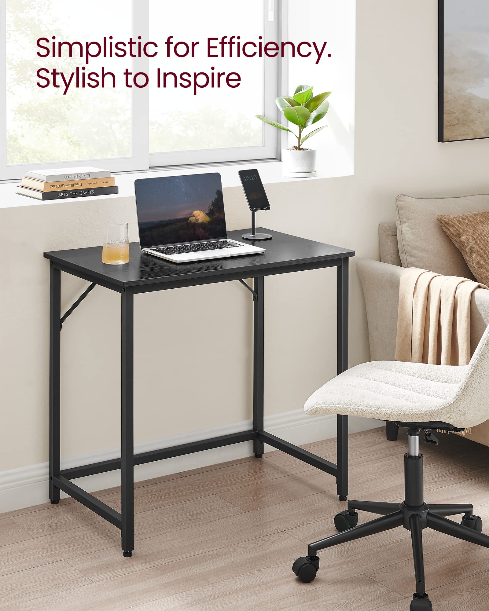 VASAGLE Computer Desk - Compact 80 x 50 cm Workstation | Sturdy Steel Frame | Ebony Black & Ink Black LWD038B56 4