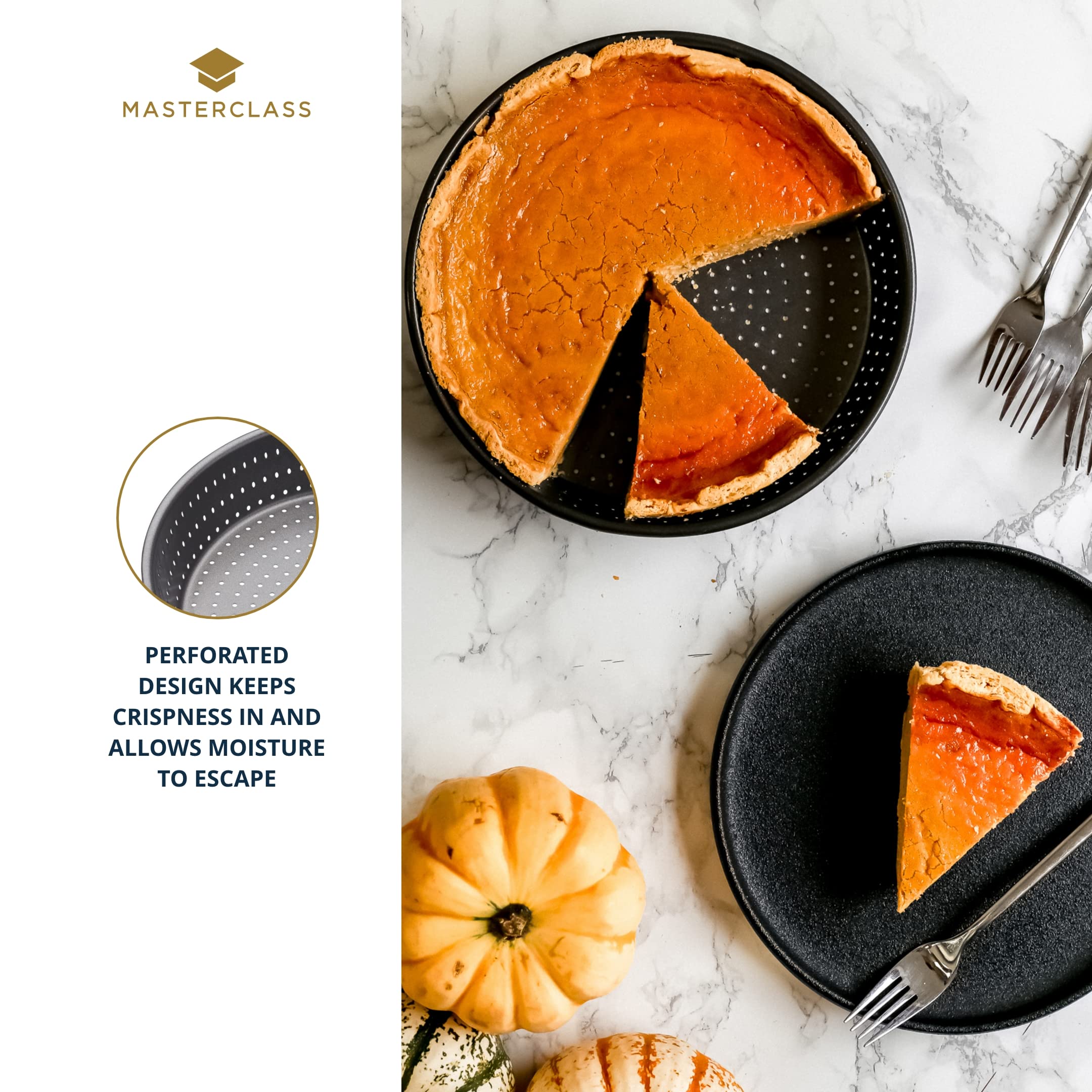 MasterClass Crusty Bake 23 cm Deep Perforated Pie Dish | 9 Inch Round Tin | PFOA Non-Stick Steel 4