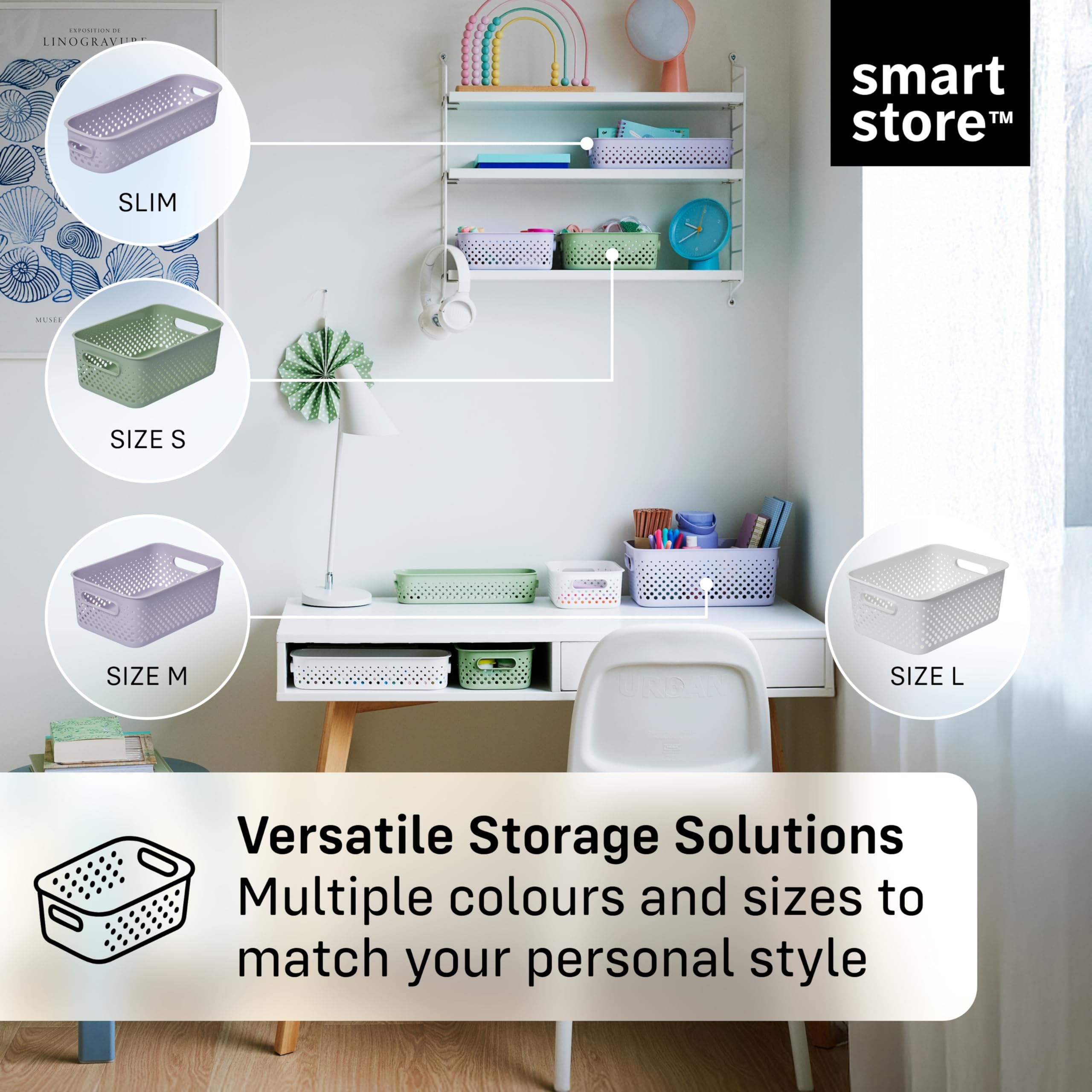SmartStore Storage Basket with Handles - 11.4L Capacity | 36.5x27x15cm | Sea Salt Plastic 6