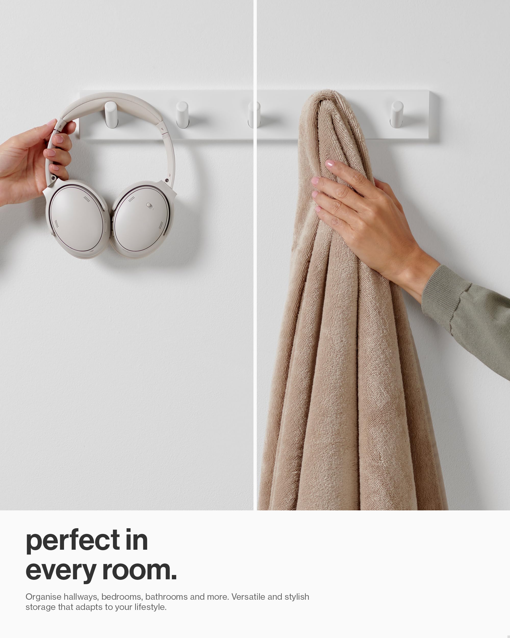 LARHN White Bamboo Wall Coat Rack - 5 Hooks, Heavy Duty, Max 20 kg Capacity 5
