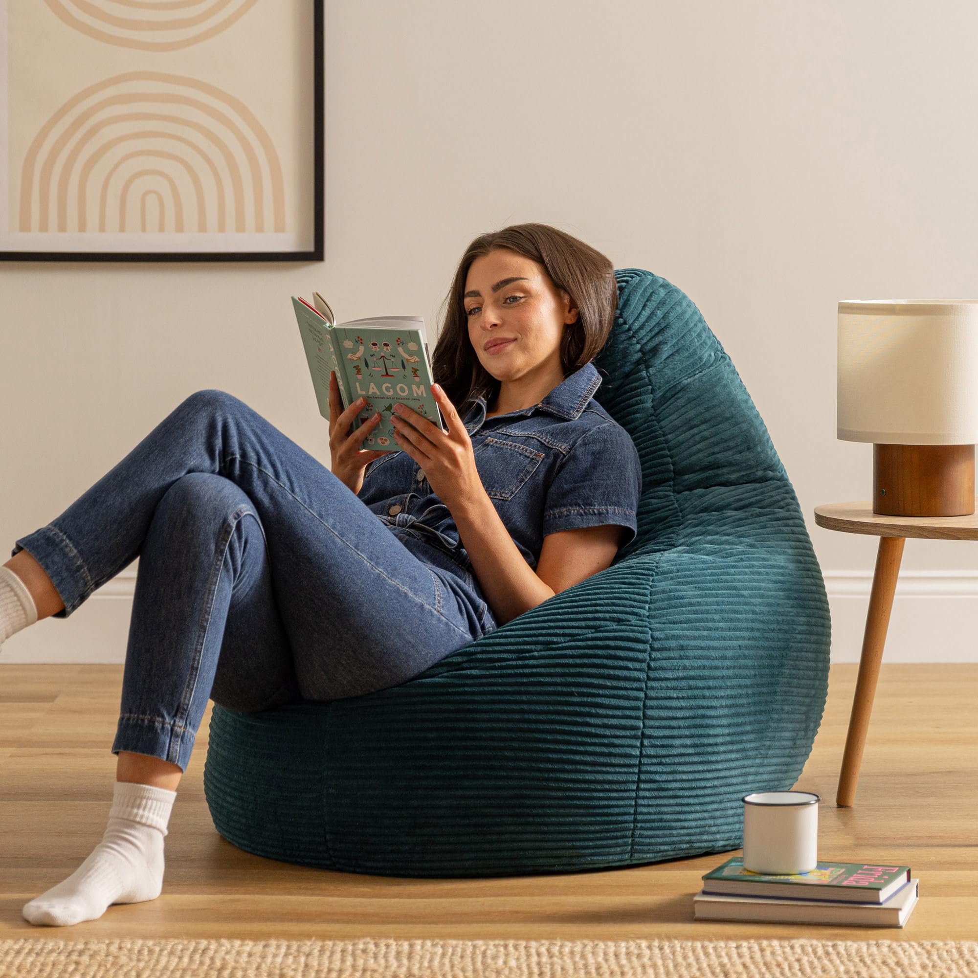icon Dalton Cord Bean Bag Chair - Supportive Recliner Shape | Teal Green | Large Adult Size 2