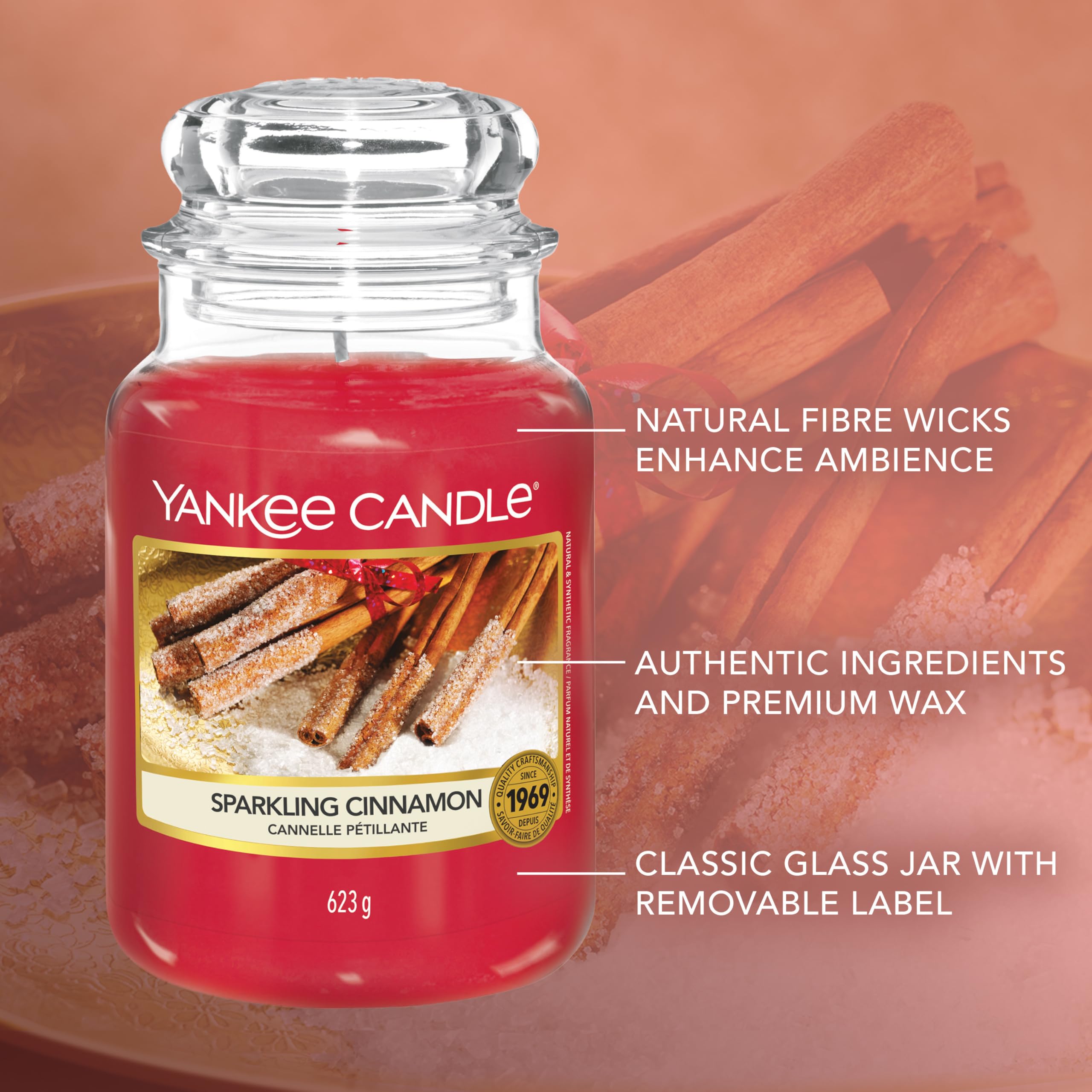 Yankee Candle Sparkling Cinnamon Large Jar Scented Candle | Up to 150 Hour Burn Time | 623g 4
