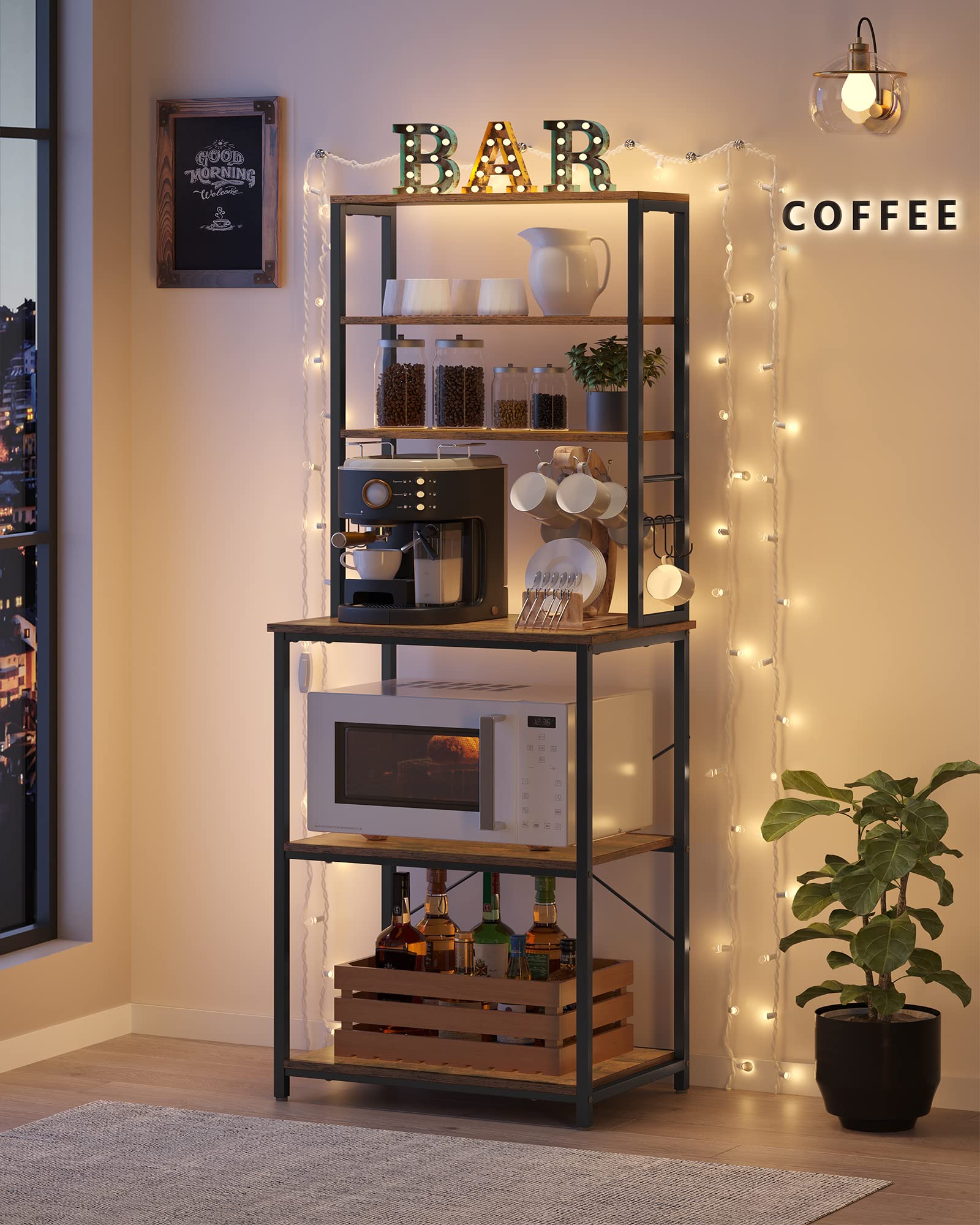 VASAGLE Kitchen Storage Rack - 6 Shelves, 40 x 60 x 167 cm, Rustic Brown + Black 4