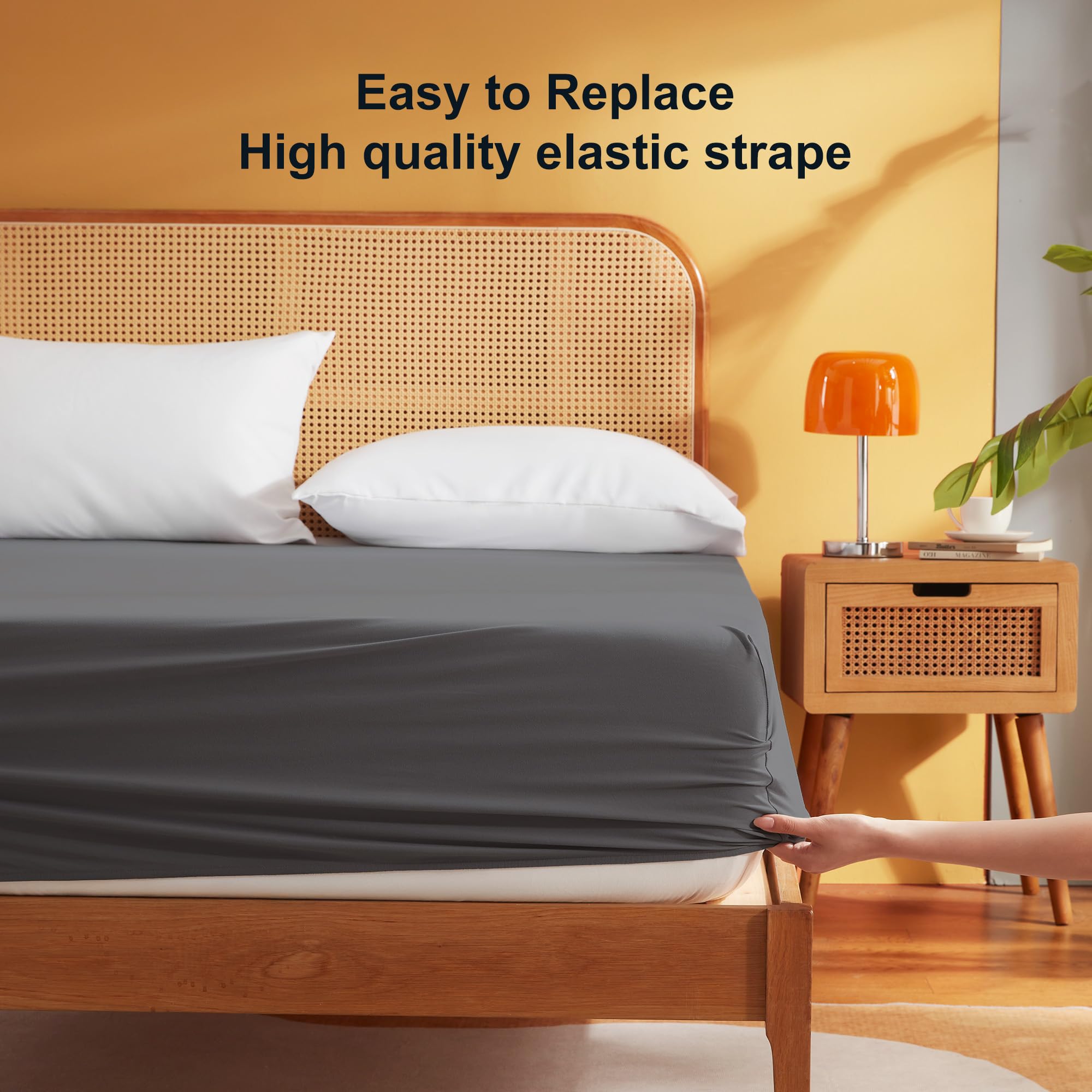 Sonive Super King Fitted Sheet - Soft Stretch, Brushed Polyester, Dark Gray | 180x200+30cm 5