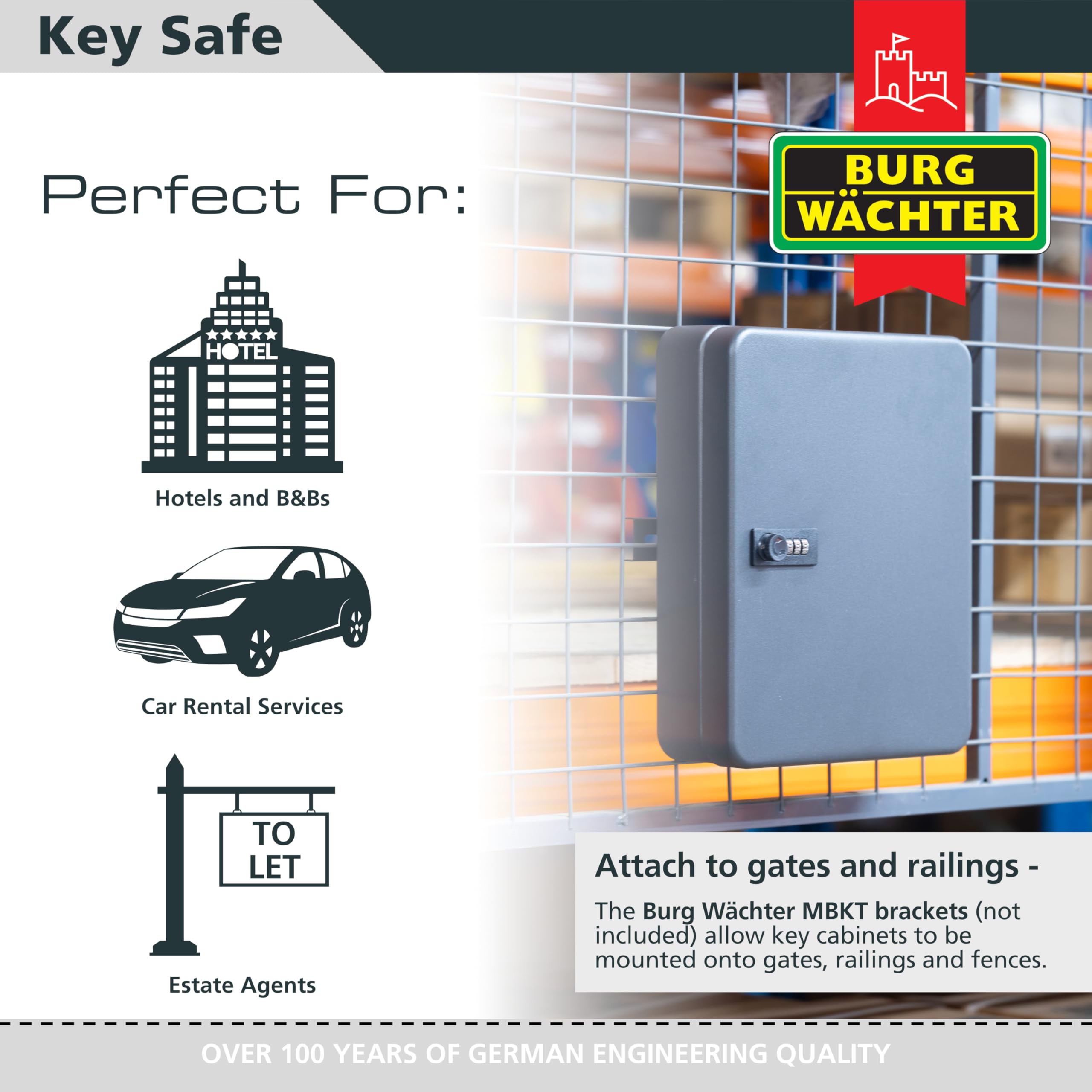 Burg-Wächter KC36C Wall Mountable Combination Key Cabinet - 36 Hooks | Matt Black Steel 6