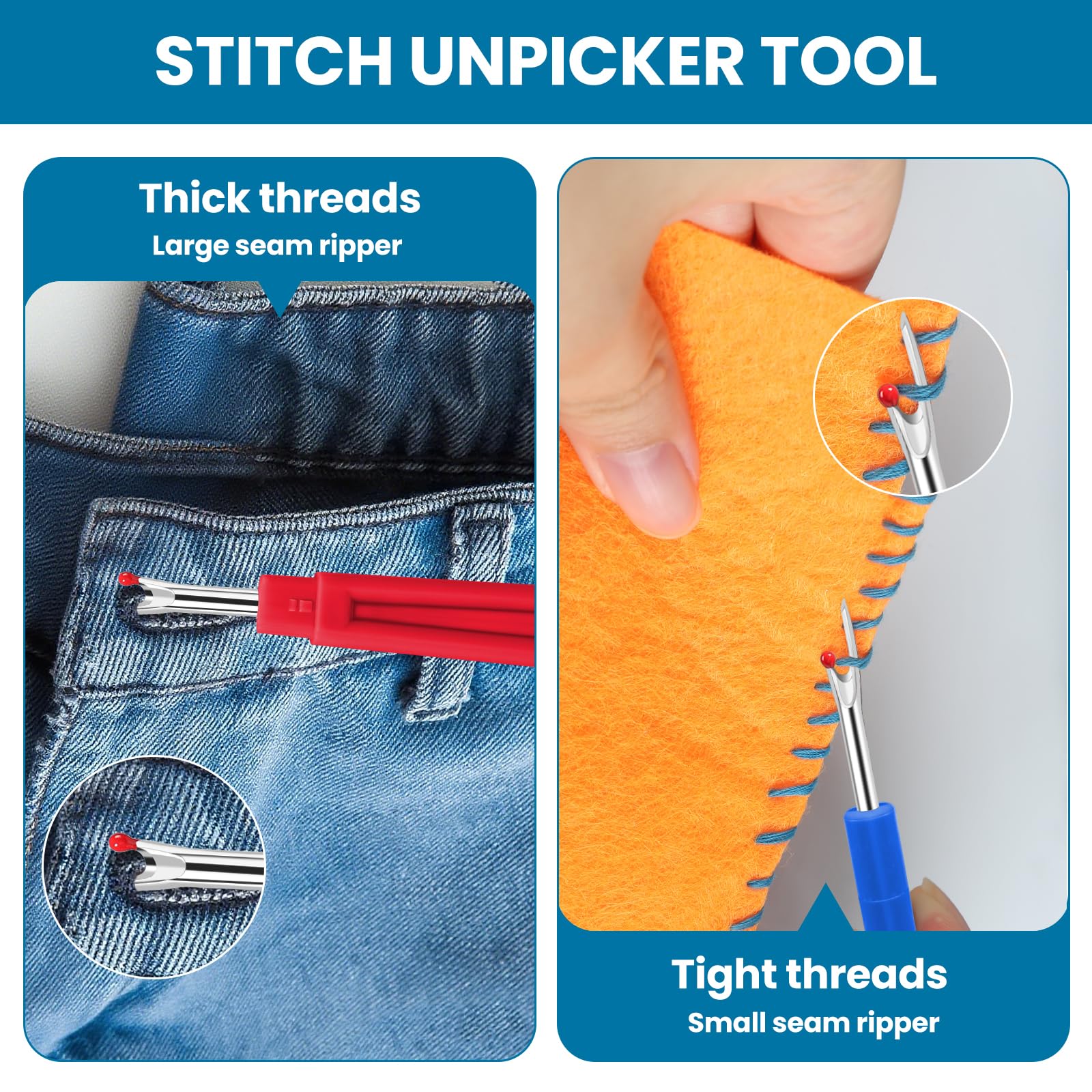 MOXYOY Seam Ripper Set - 4 Stitch Unpickers, Thread Cutter, Storage Box | Green Plastic 3