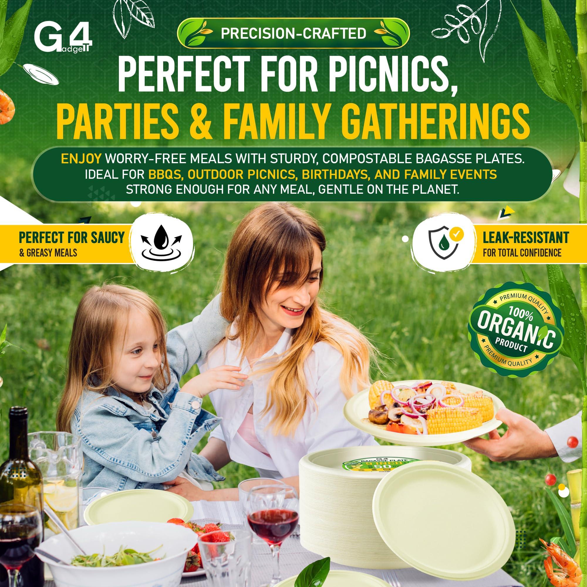 G4GADGET 9 Inch Bagasse Paper Plates - 50 Pack | Eco-Friendly, Microwave & Freezer Safe 6