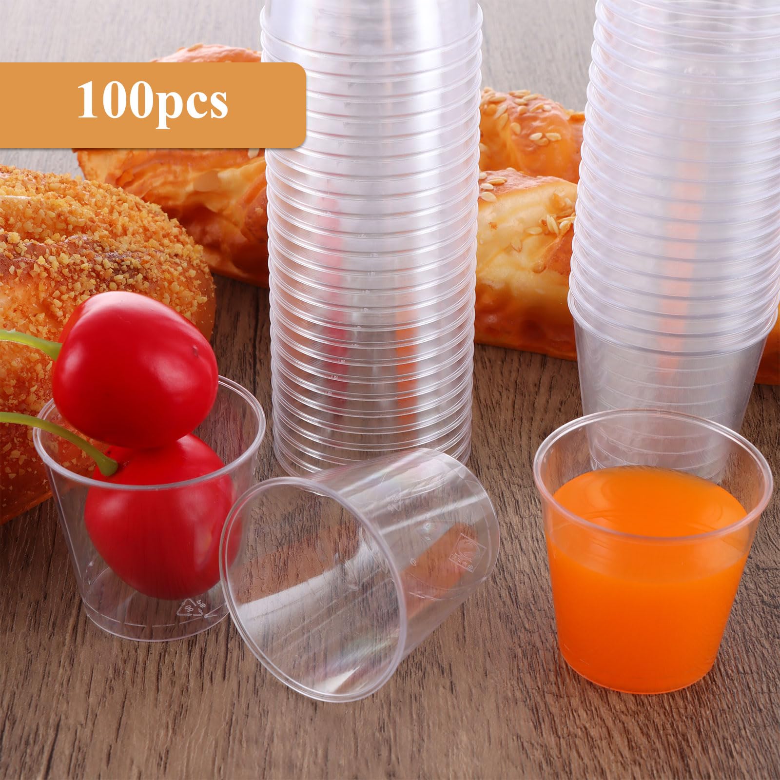 ASelected 100 Pcs Plastic Shot Glasses - 30ml Capacity | Reusable & Stackable | Clear 3