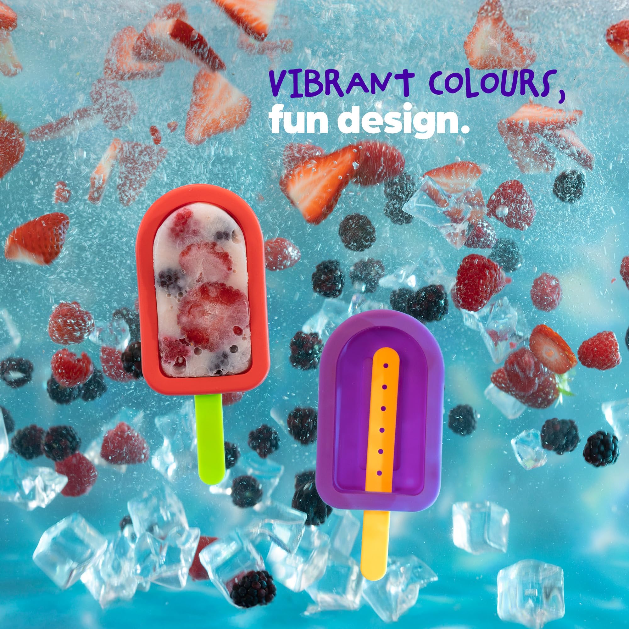 WICKED GIZMOS 4 Reusable Silicone Ice Lolly Moulds - BPA Free, Dishwasher Safe | Red/Purple 2