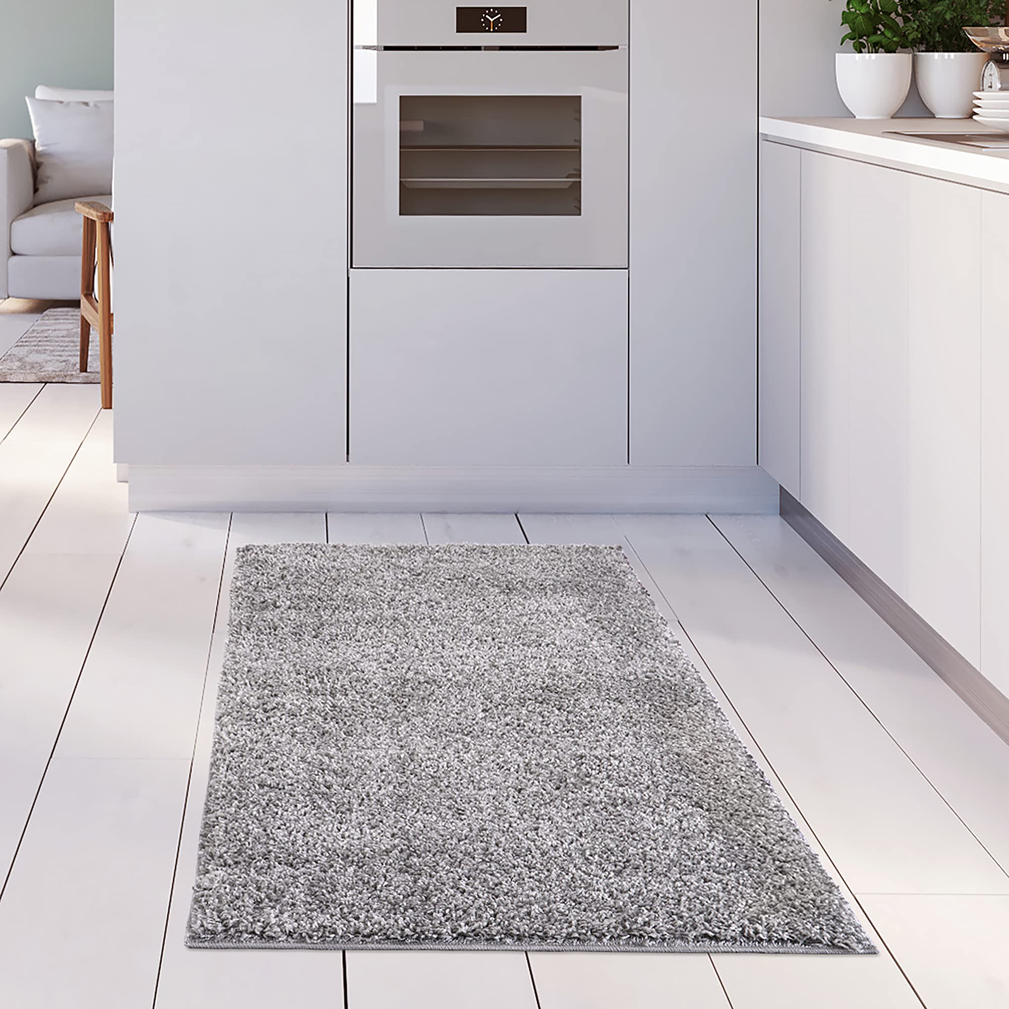 THE RUGS Shaggy Area Rug - Soft Polypropylene | 60 x 110 cm Grey | Oeko-Tex Certified 3