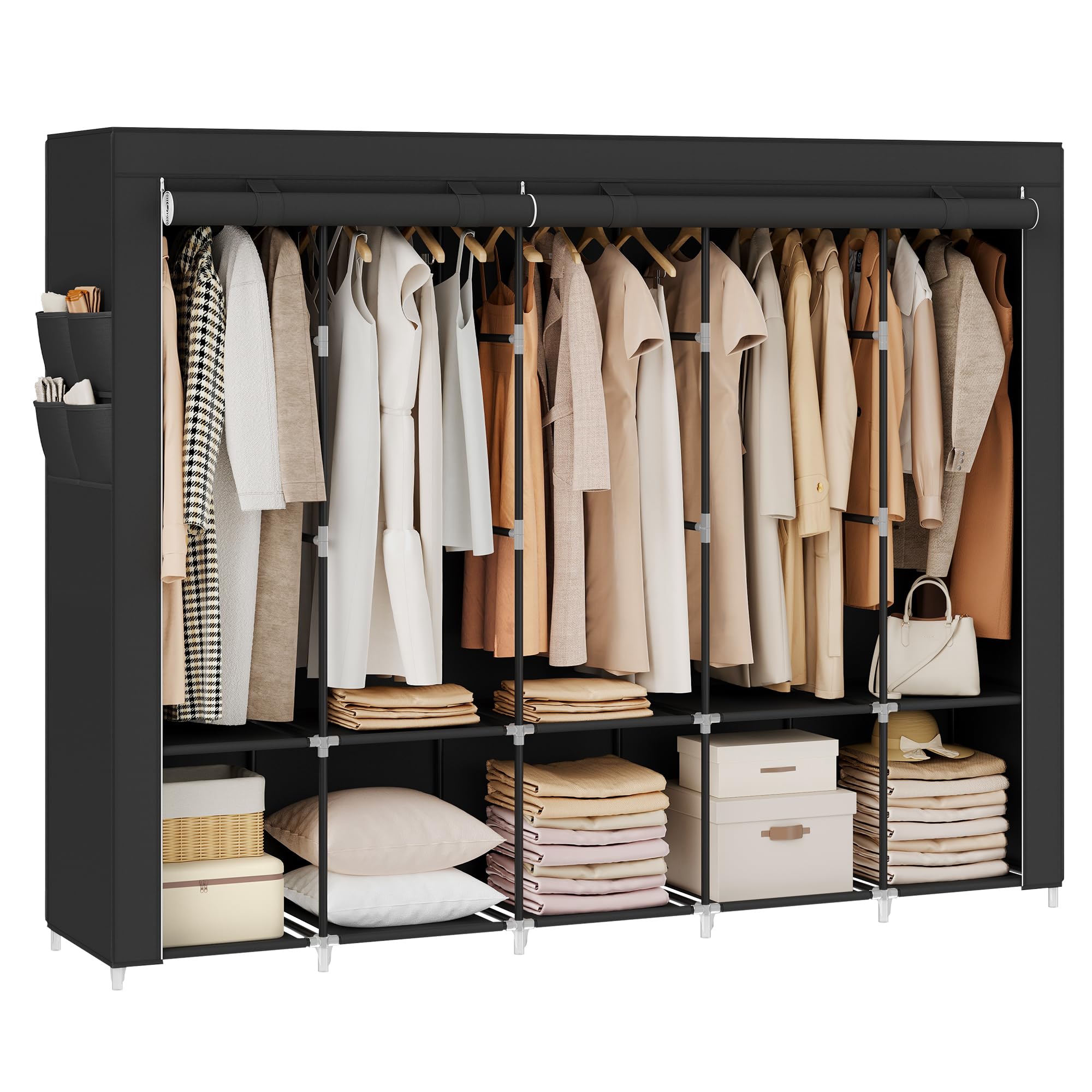 SONGMICS Portable Clothes Wardrobe - 5 Hanging Sections | Ink Black | Steel Frame 1