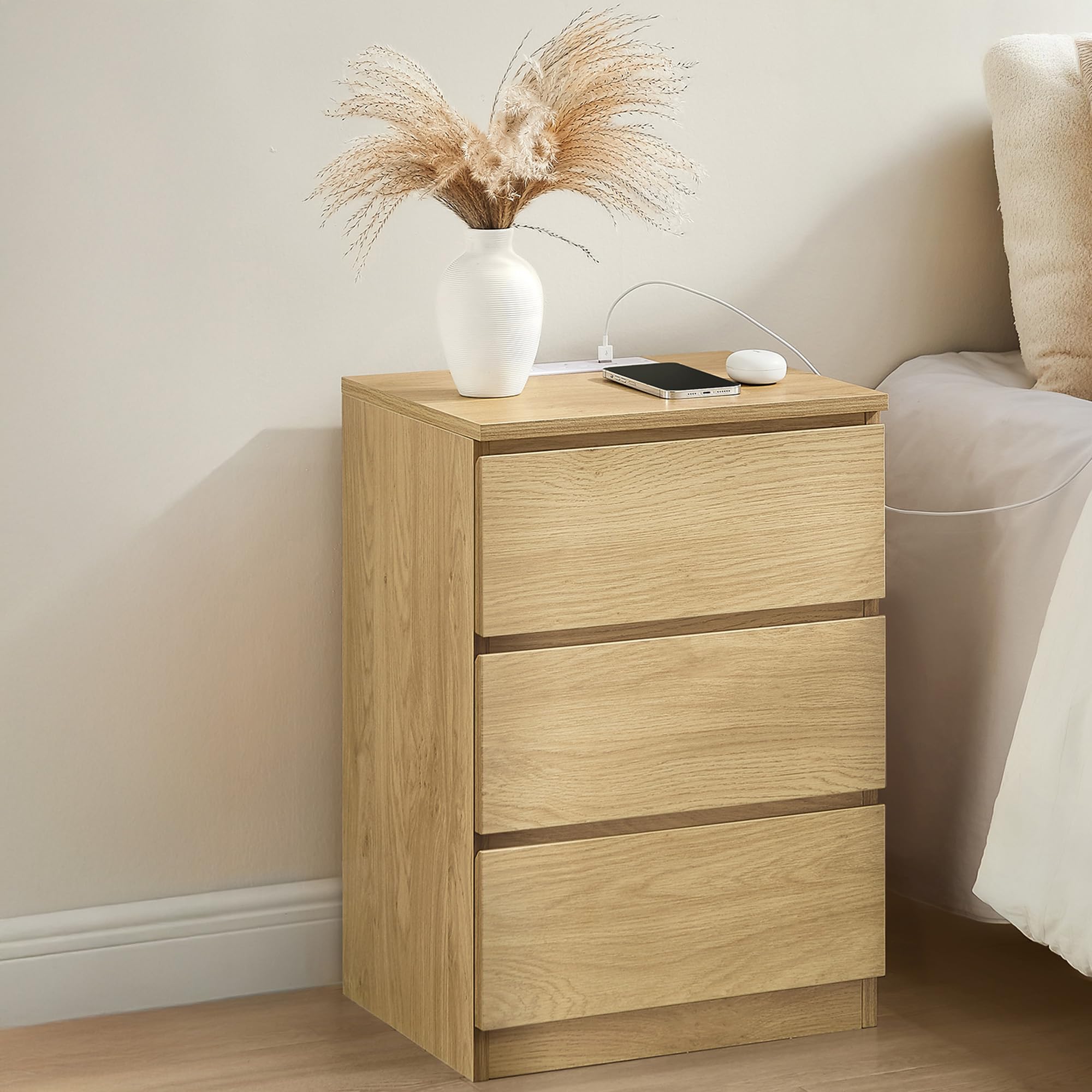 VASAGLE KAILYN Collection Bedside Table with Power Strip | 2 AC Outlets, 2 USB Ports | Straw Yellow 1