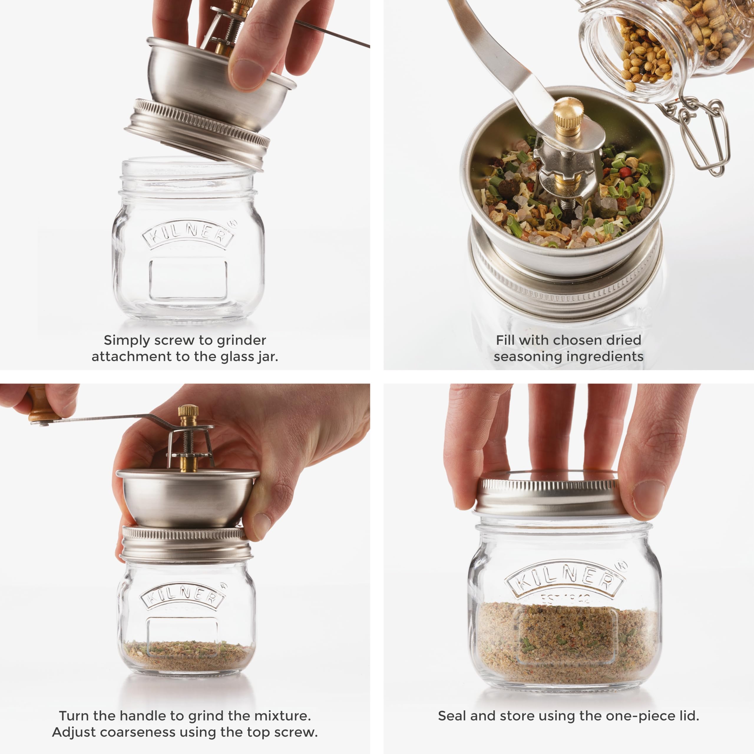 Kilner Seasoning Grinder - 250ml Glass Jar with Ceramic Grinder for Salt & Pepper 7