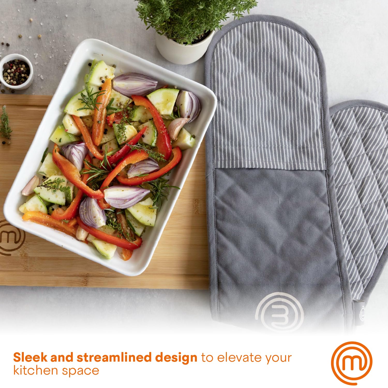 MasterChef Double Oven Gloves - Heat Resistant up to 250°C | 100% Cotton | Earth Grey 2