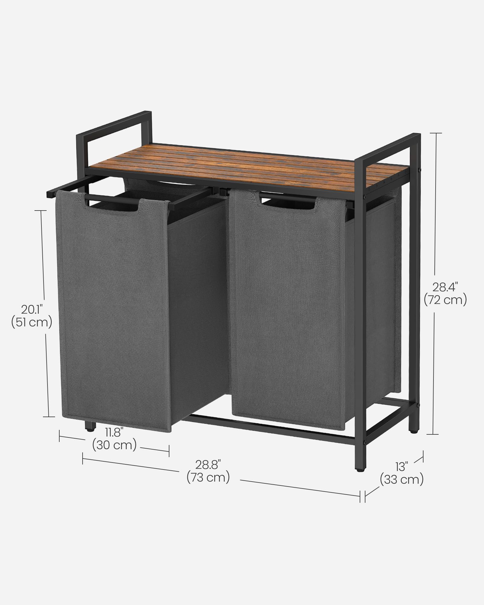 VASAGLE 2-Compartment Laundry Hamper with Shelf | 92 L Capacity | Rustic Brown & Grey 7