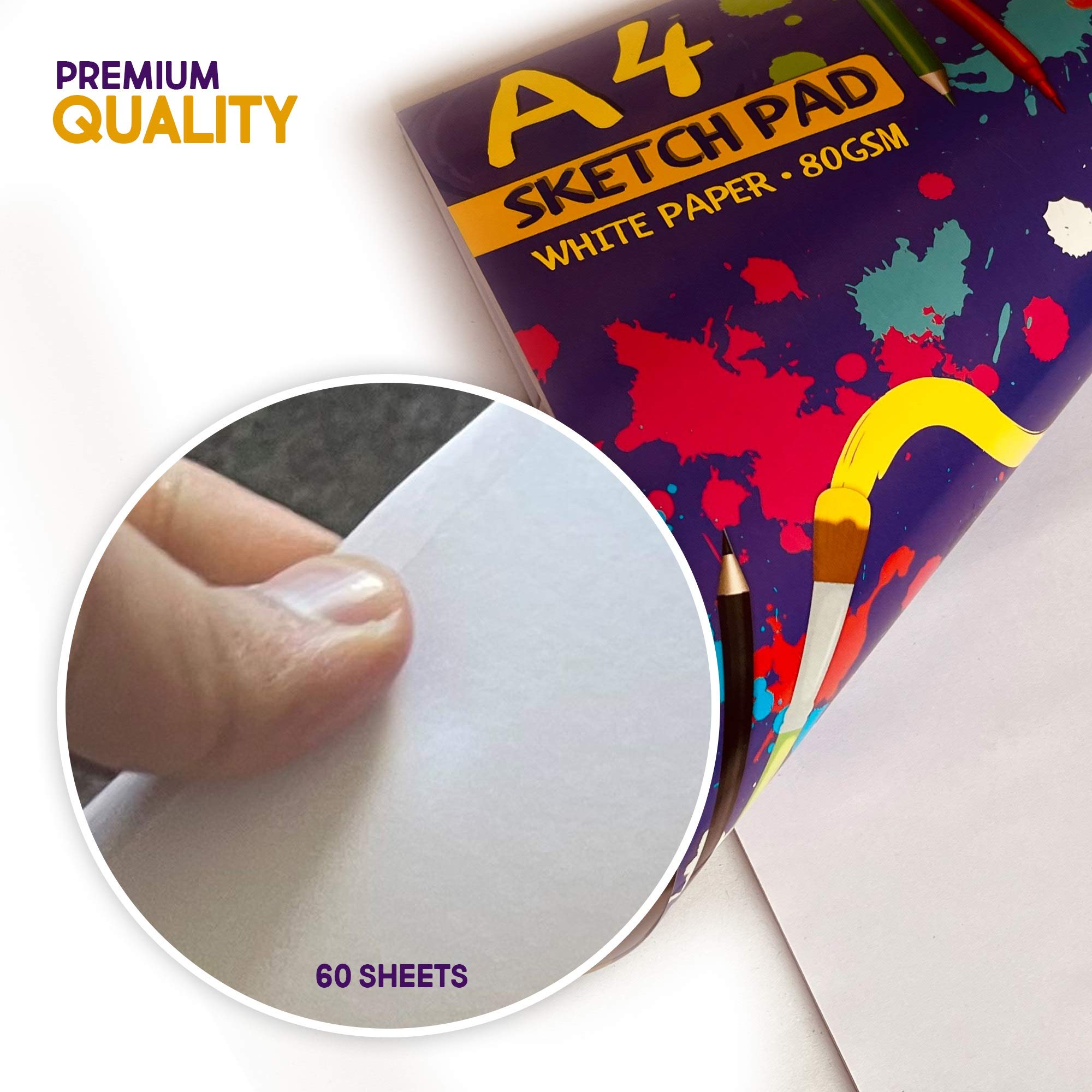 G4GADGET Sketchbook Drawing Paper - 2 Packs A3 Size, 80 GSM | Acid-Free | 60 Sheets Total 6