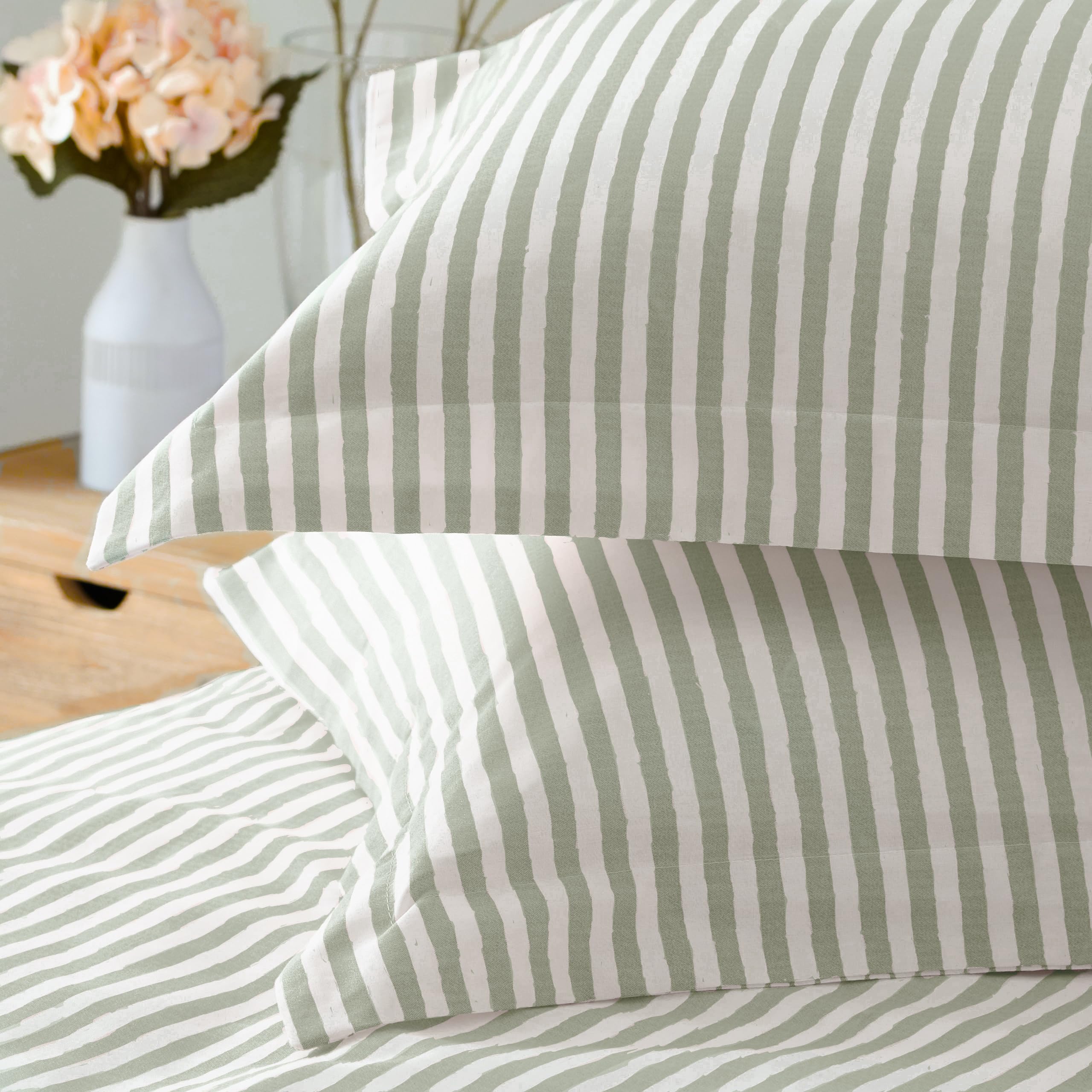 furn. Hebden Mélange Stripe Cotton Duvet Set | Double | Eucalyptus | 100% Cotton 3