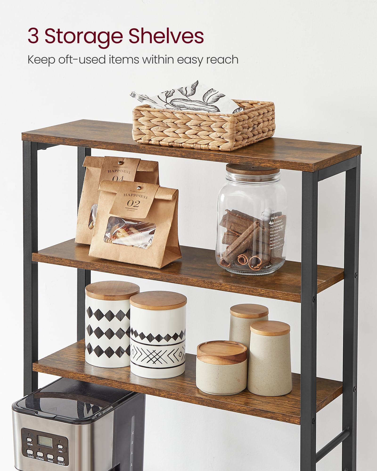 VASAGLE Kitchen Storage Rack - 6 Shelves, 40 x 60 x 167 cm, Rustic Brown + Black 6