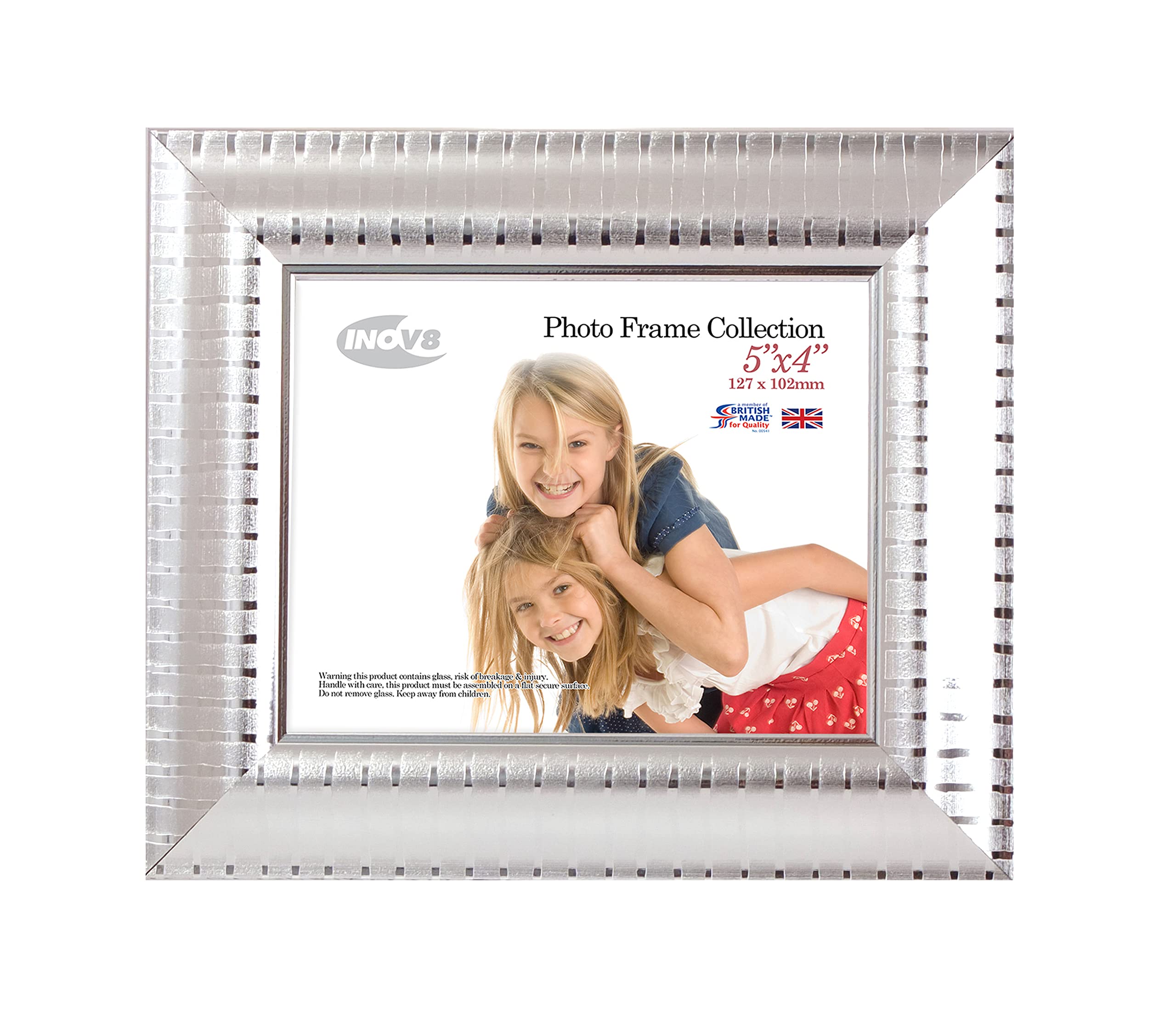 INOV8 Ripple Silver Picture Frame - 5x4 Inch | Tabletop & Wall Mount | Interchangeable Mat 1