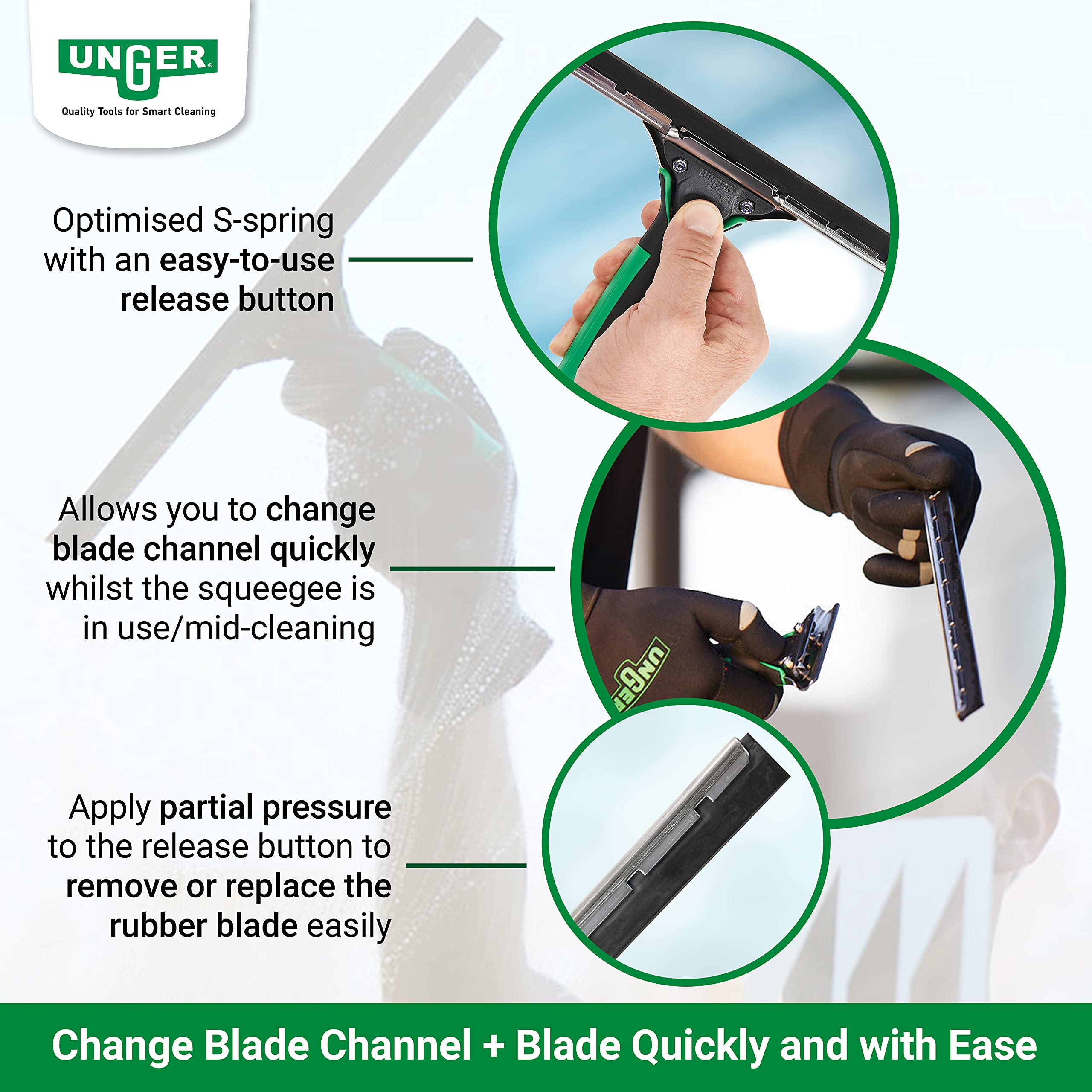 Unger ErgoTec Window Squeegee 79001 - 45cm Stainless Steel Channel | Ergonomic Grip 2