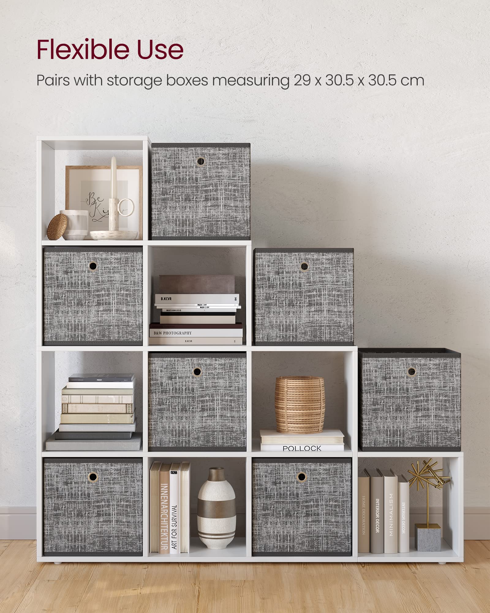 VASAGLE 10-Cube Bookcase - Cloudy White | Engineered Wood | 29 x 129.5 x 129.5 cm 7