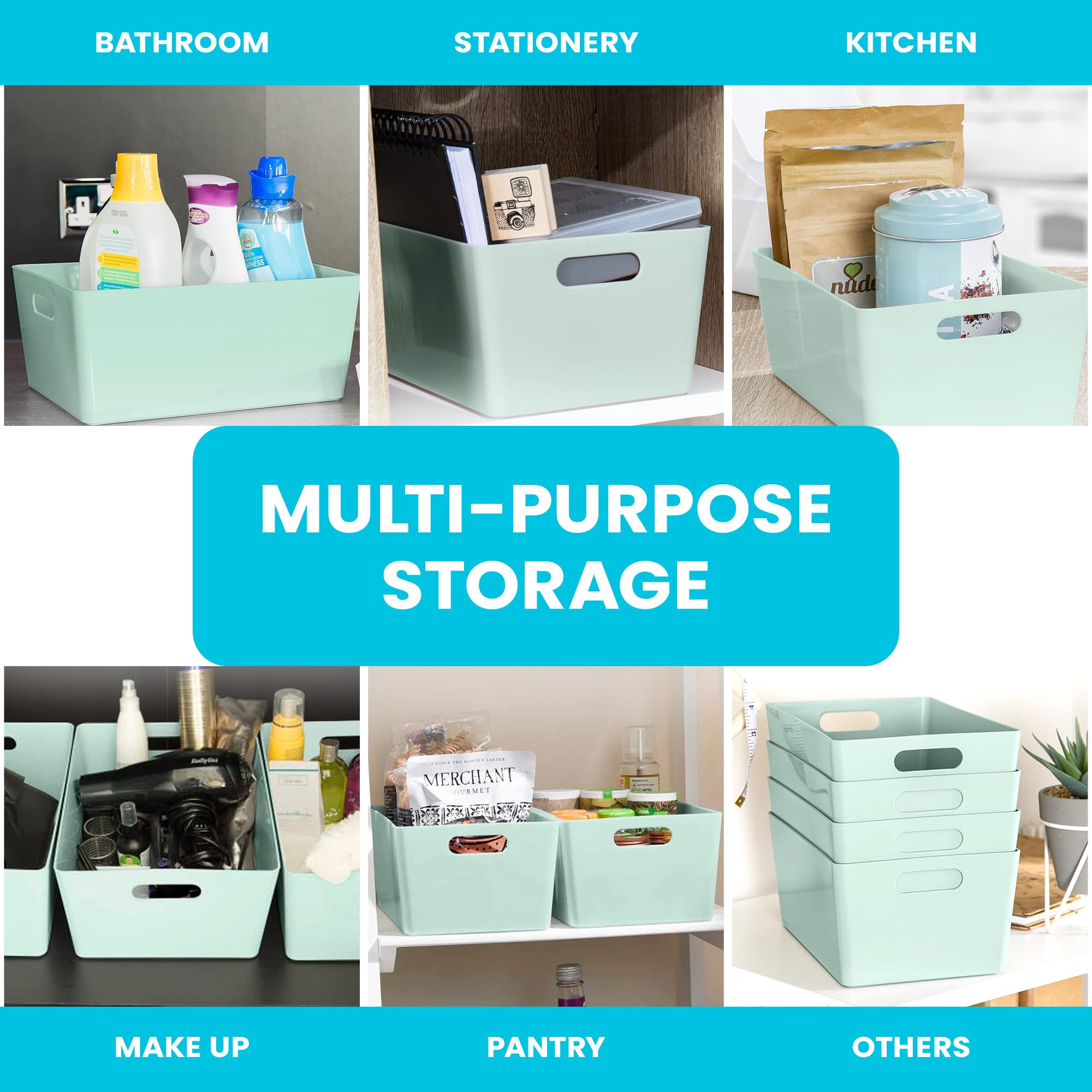 Niftii 5-Pack Plastic Shelf Baskets with Handles | 3.9L Capacity | Sage | Modern Style 7