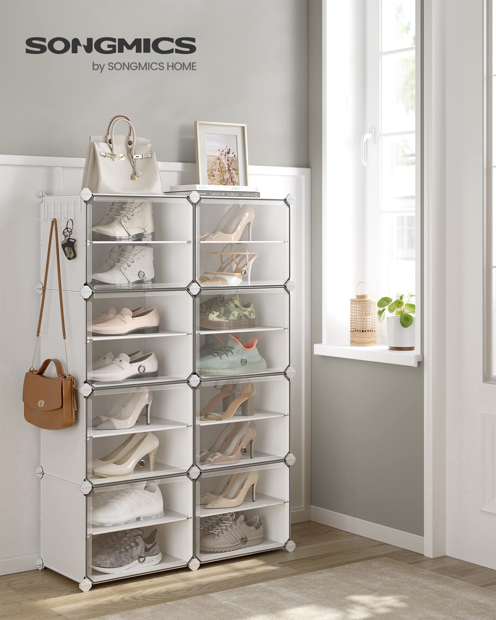 SONGMICS Interlocking Shoe Rack - Modular 8-Slot Storage Unit | Steel Frame | White 2