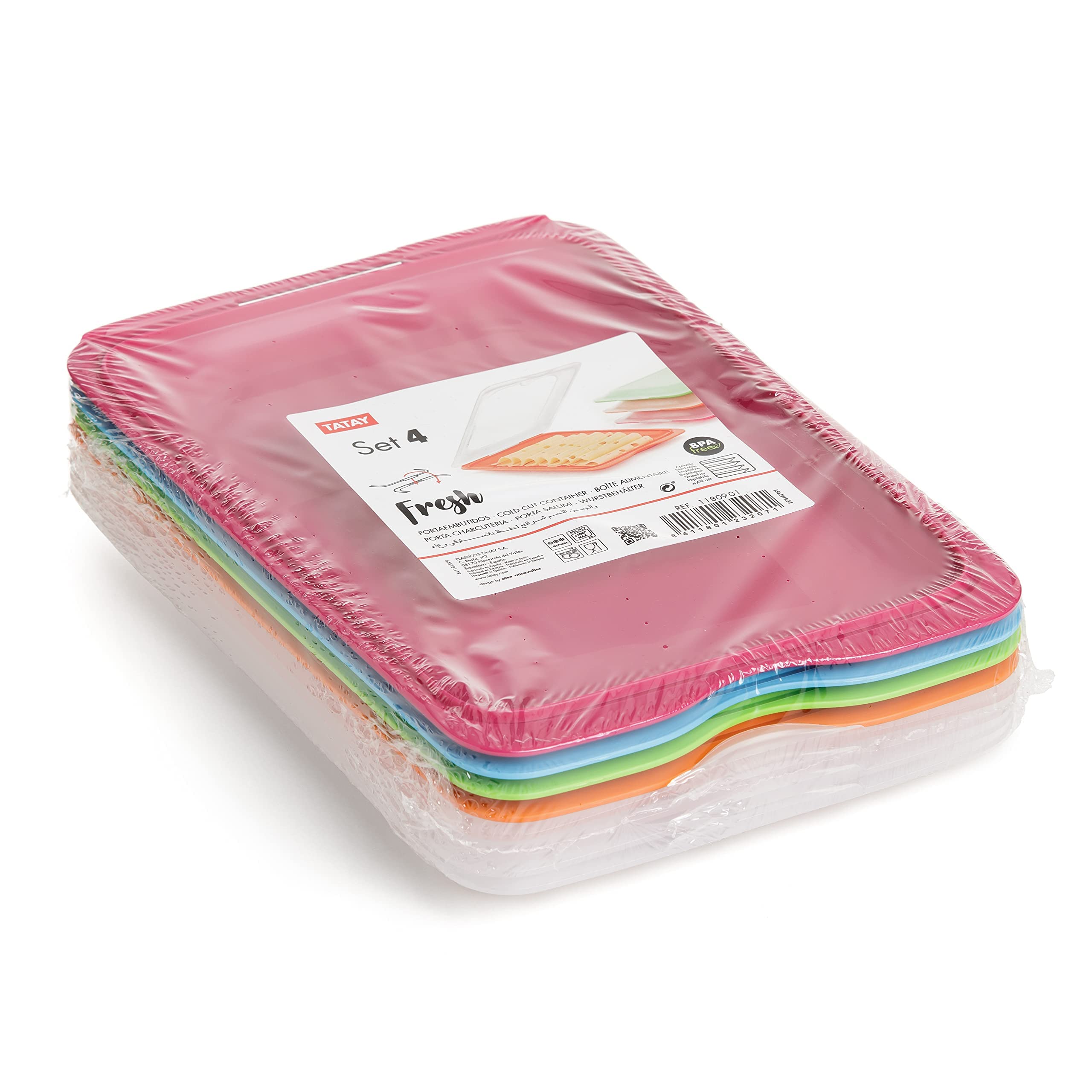 TATAY Set of 4 Cold Meat Containers - Stackable, Fridge/Freezer/Microwave Safe | 17 x 3.2 x 25.2 cm 4