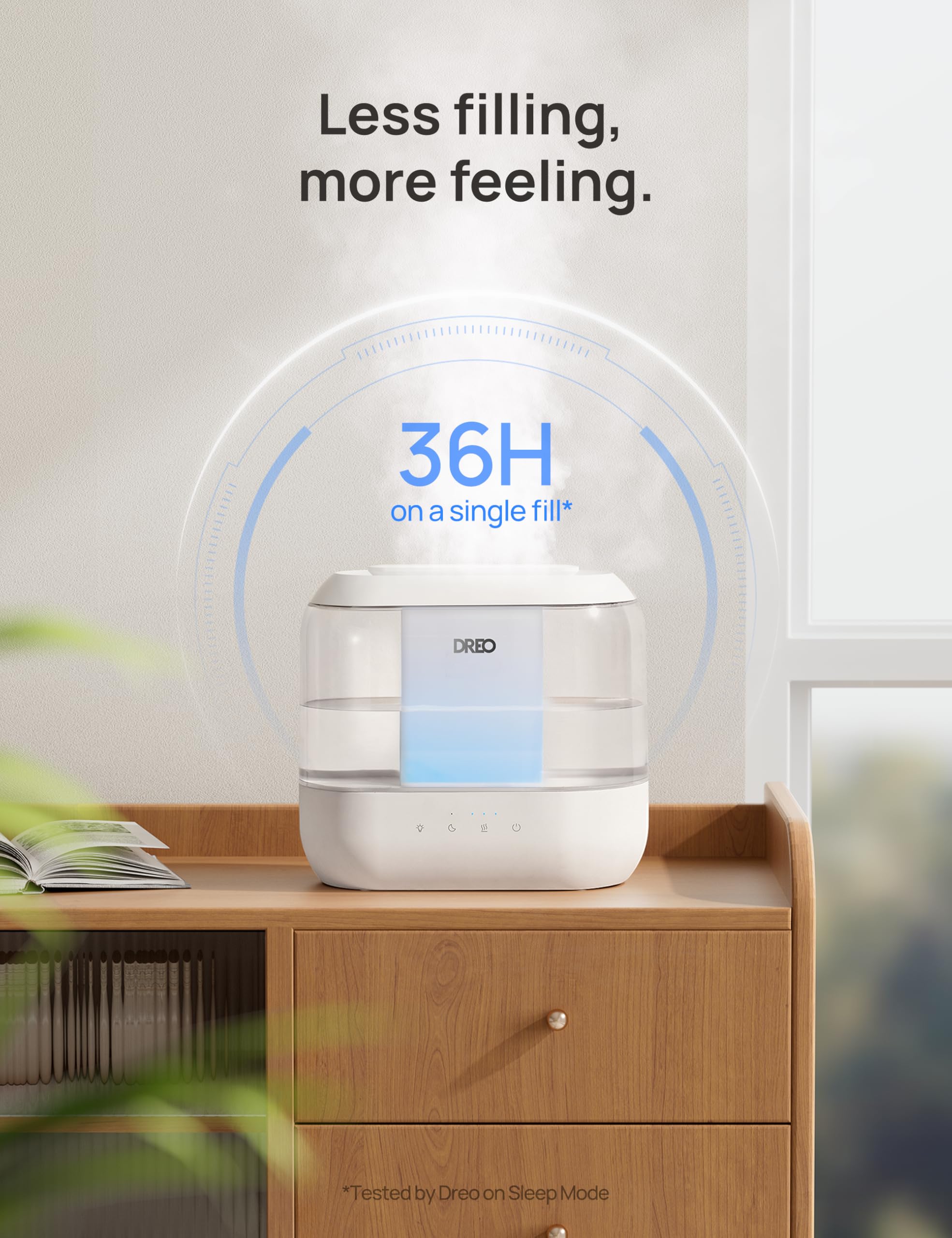 Dreo 4L Cool Mist Humidifier for Bedroom Baby | 36H Runtime | 28dB Quiet Operation | Top-Fill 6