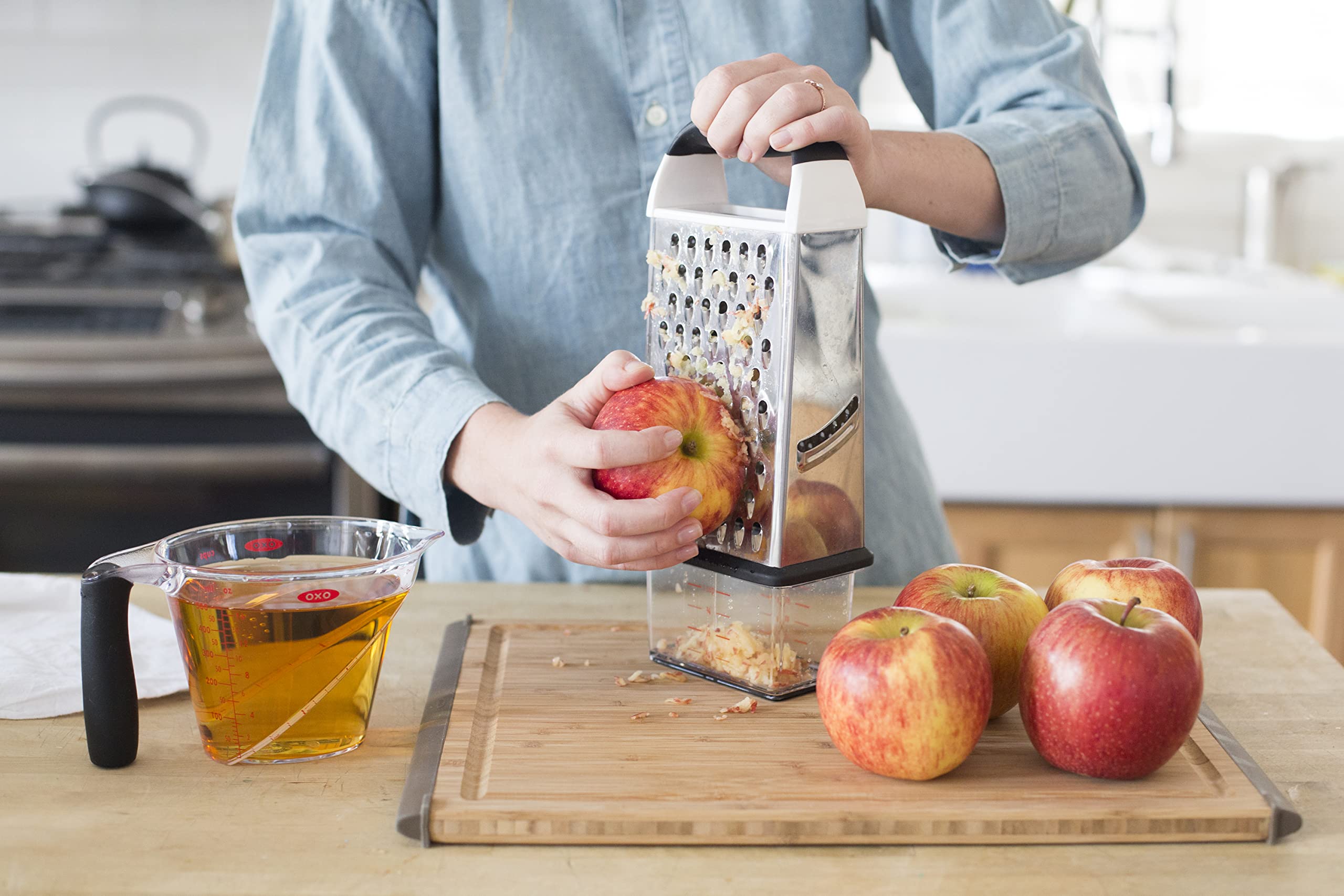 OXO Good Grips Box Grater - 4-Way Stainless Steel Grater and Slicer with Storage Container | Silver/Black 6