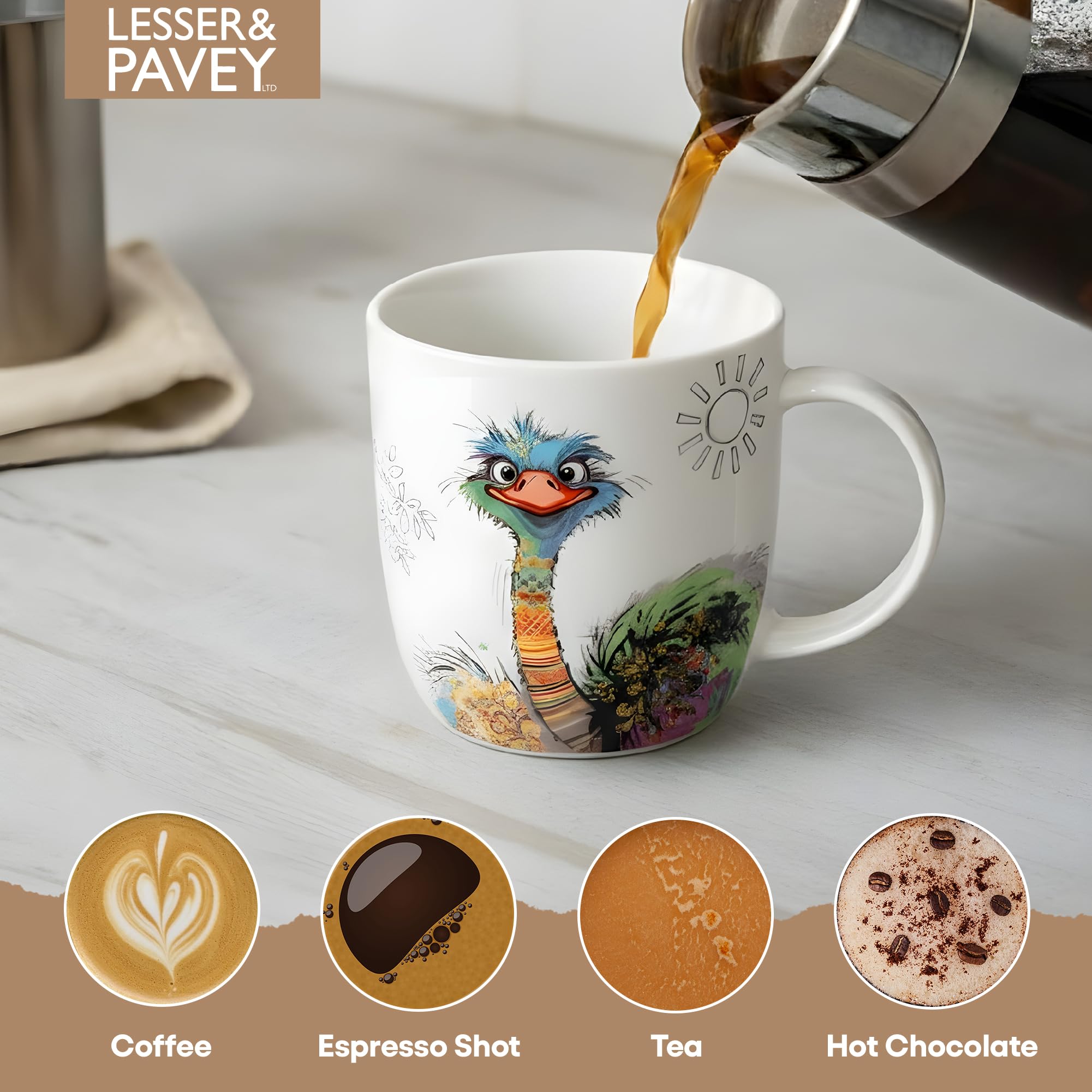 Lesser & Pavey Bug Art Oscar Ostrich Ceramic Coffee Mug | Fine China Design | 290g 5