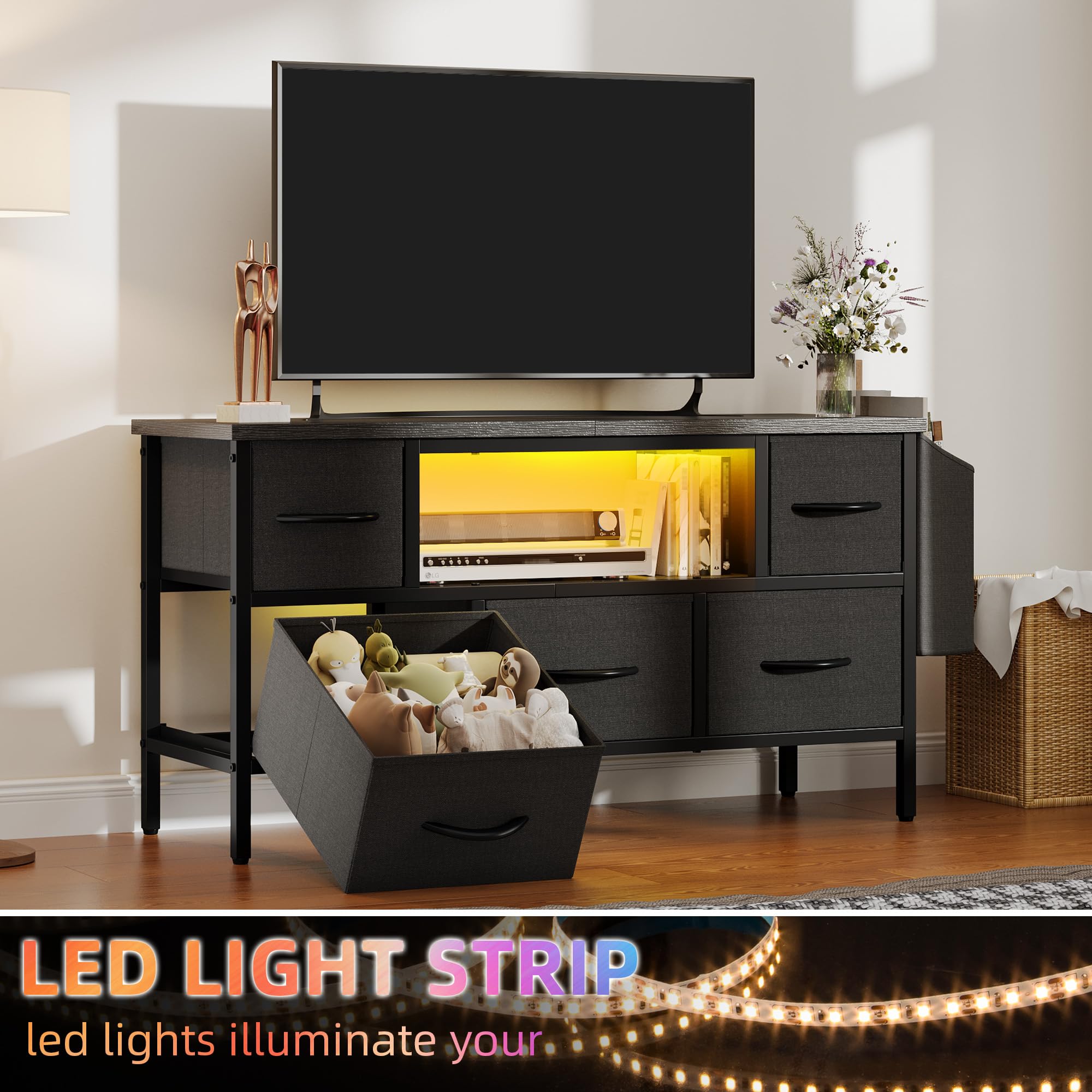 YITAHOME TV Stand Cabinet Unit with 5 Foldable Drawers & RGB LED Lights | Supports Up to 55 Inch TV 7