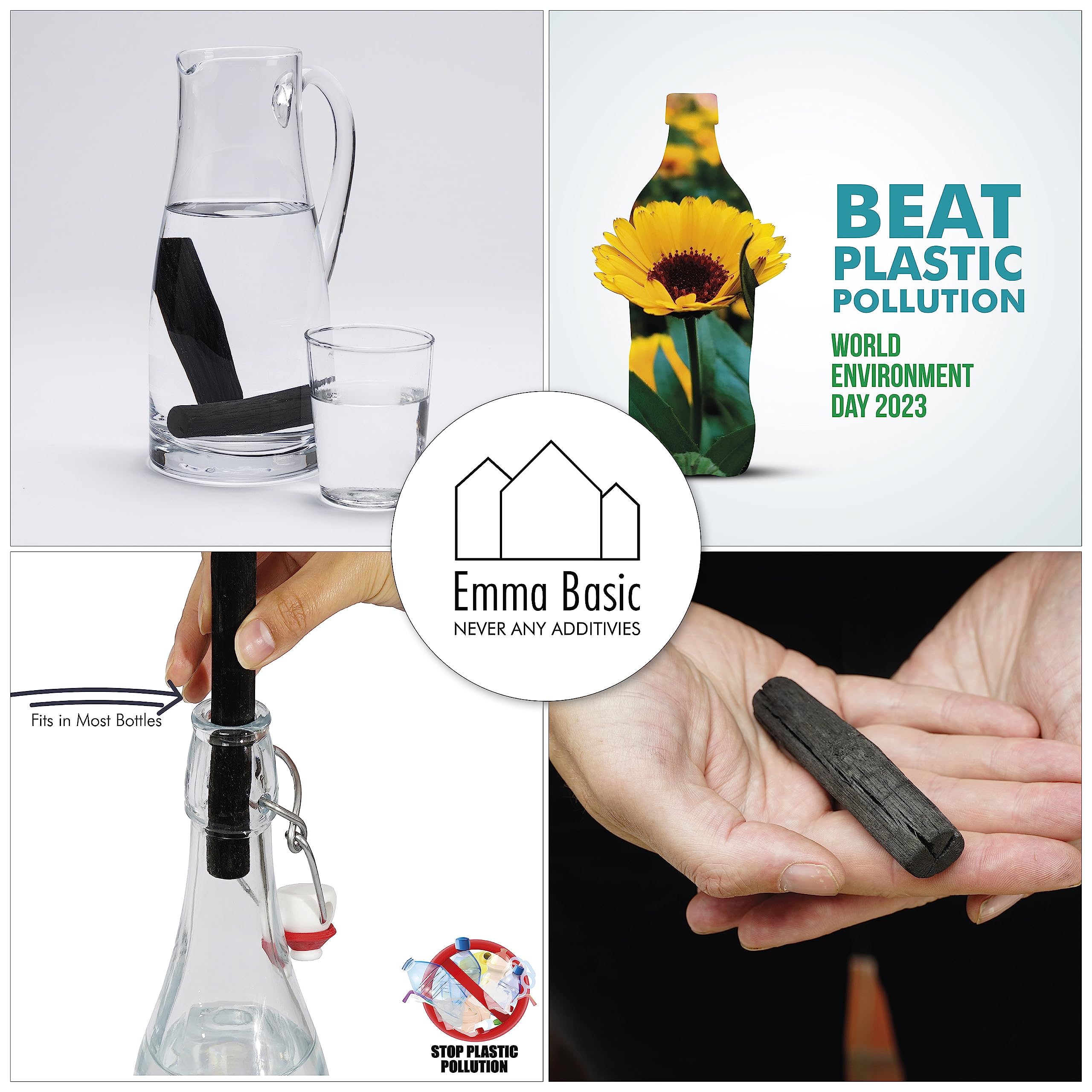 Ken Chiku Emma Basic Binchotan Charcoal Water Filter - 4 Pcs | Natural Purification 3