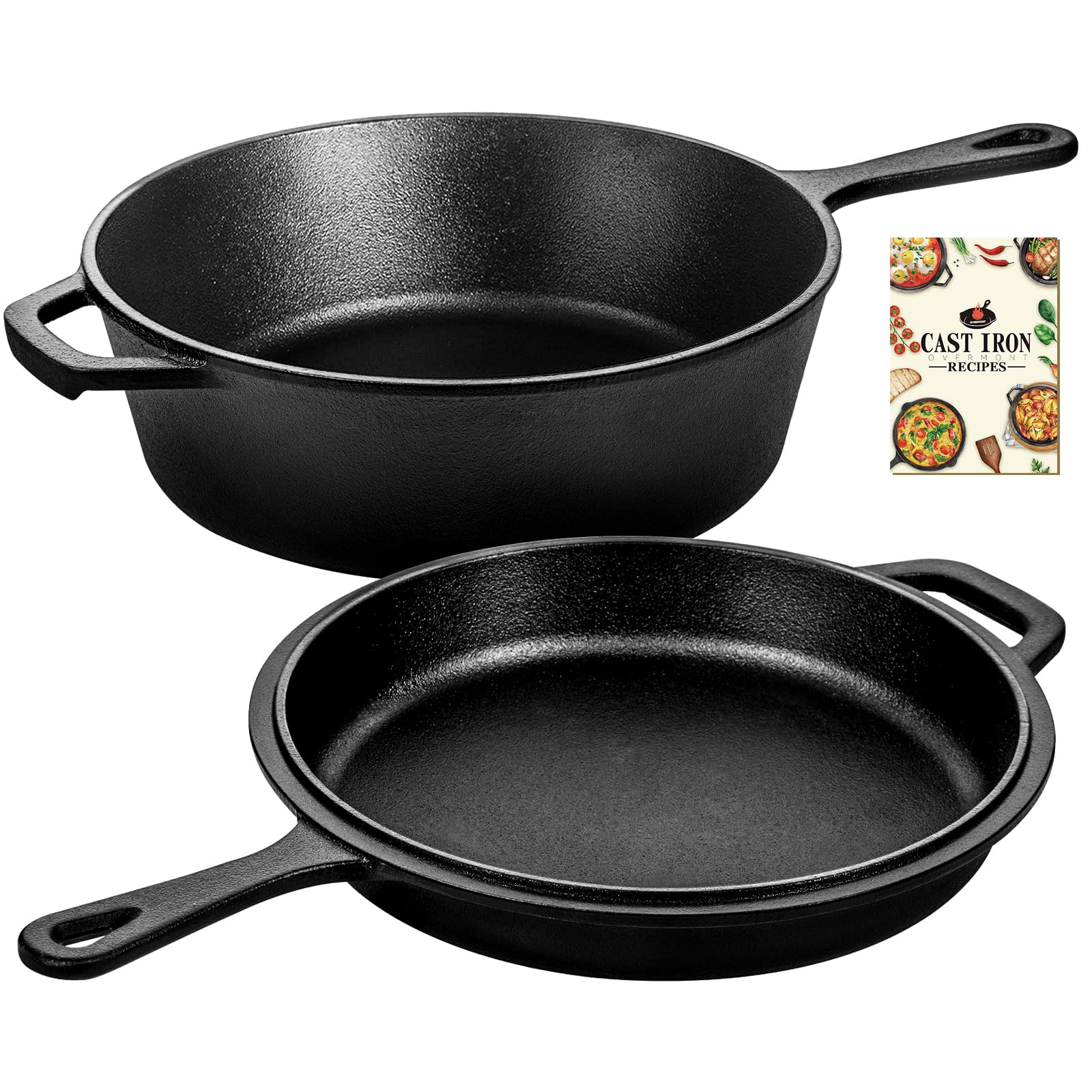 OVERMONT Cast Iron Dutch Oven with Lid - 3L Capacity, 26CM Diameter, Pre-Seasoned 1