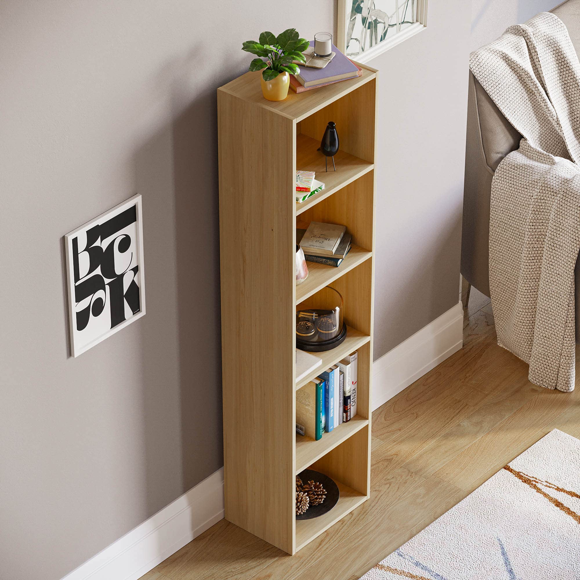 Vida Designs Oxford 5 Tier Cube Bookcase - Oak Wood Shelving | Sturdy Construction | H 132 x W 32 x D 24 cm 7