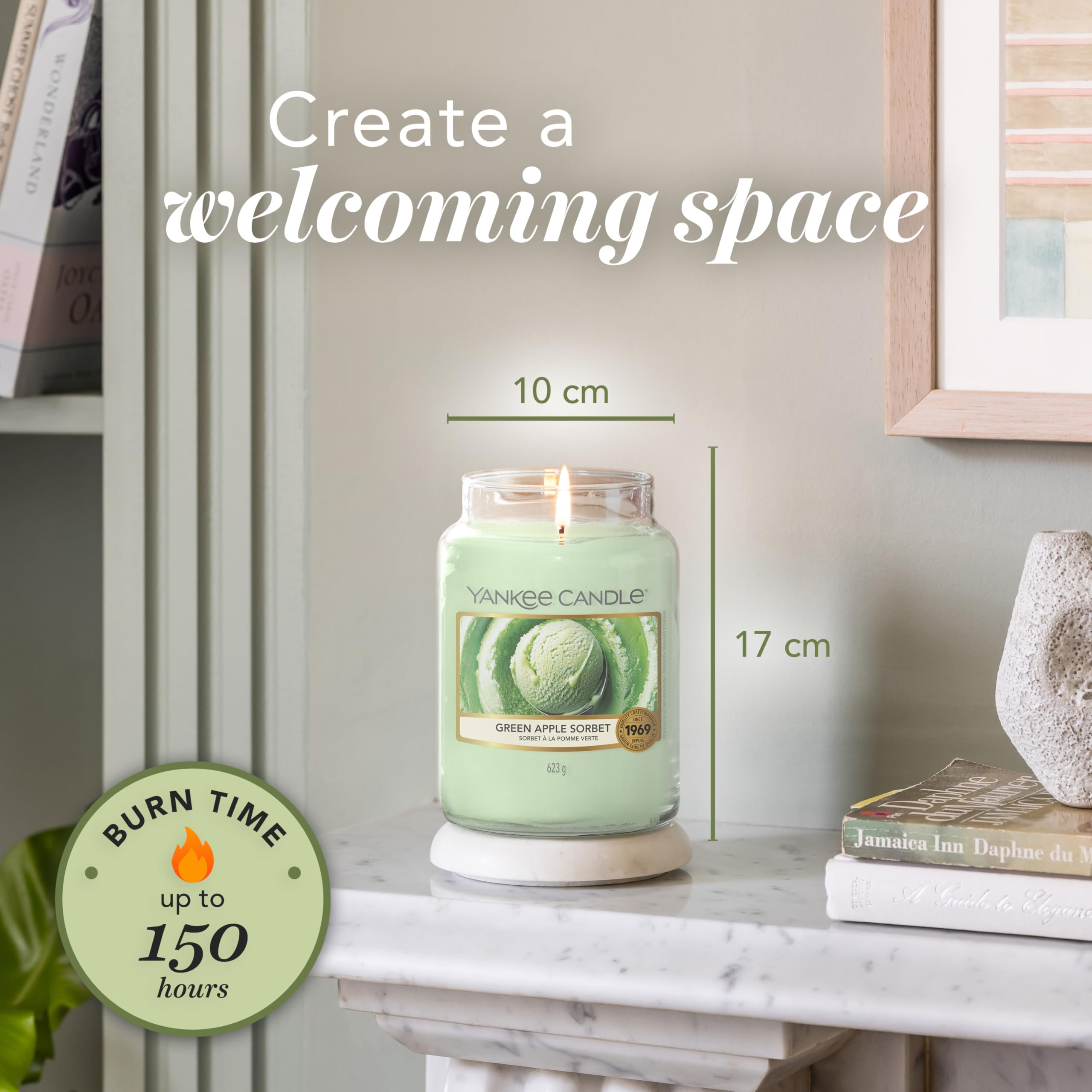 Yankee Candle Scented Candle - Green Apple Sorbet Large Jar | Up to 150 Hours Burn Time | 623g 5