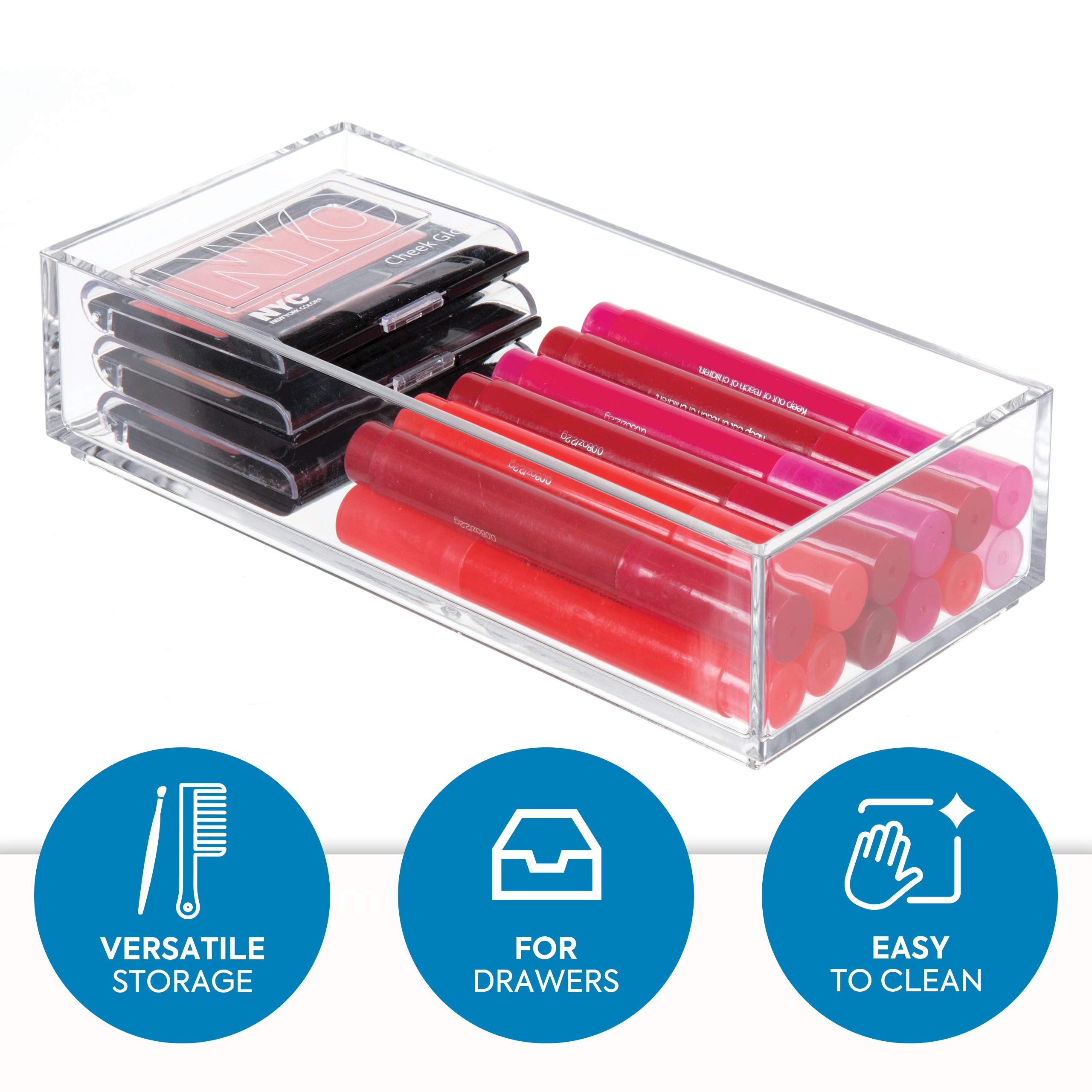 InterDesign Clarity Series Plastic Storage Box - Stackable Organiser for Cosmetics & Office | Clear | 10.1 cm x 20.3 cm 2