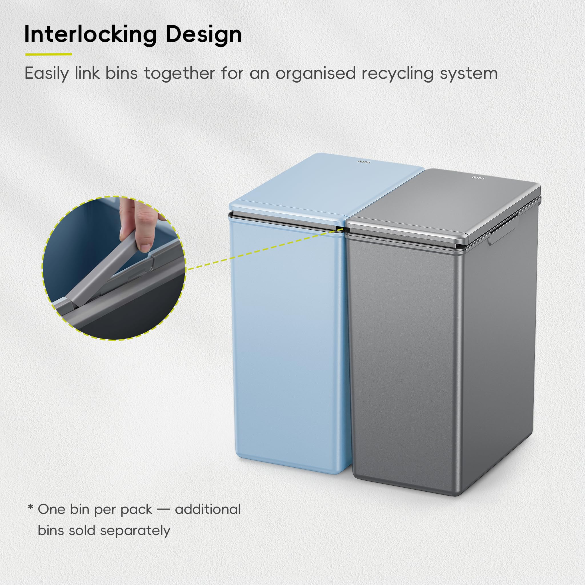 EKO Morandi 20L Kitchen Recycling Bin with Touch-Top Lid | Slim Plastic Resin Design | Dark Grey 6