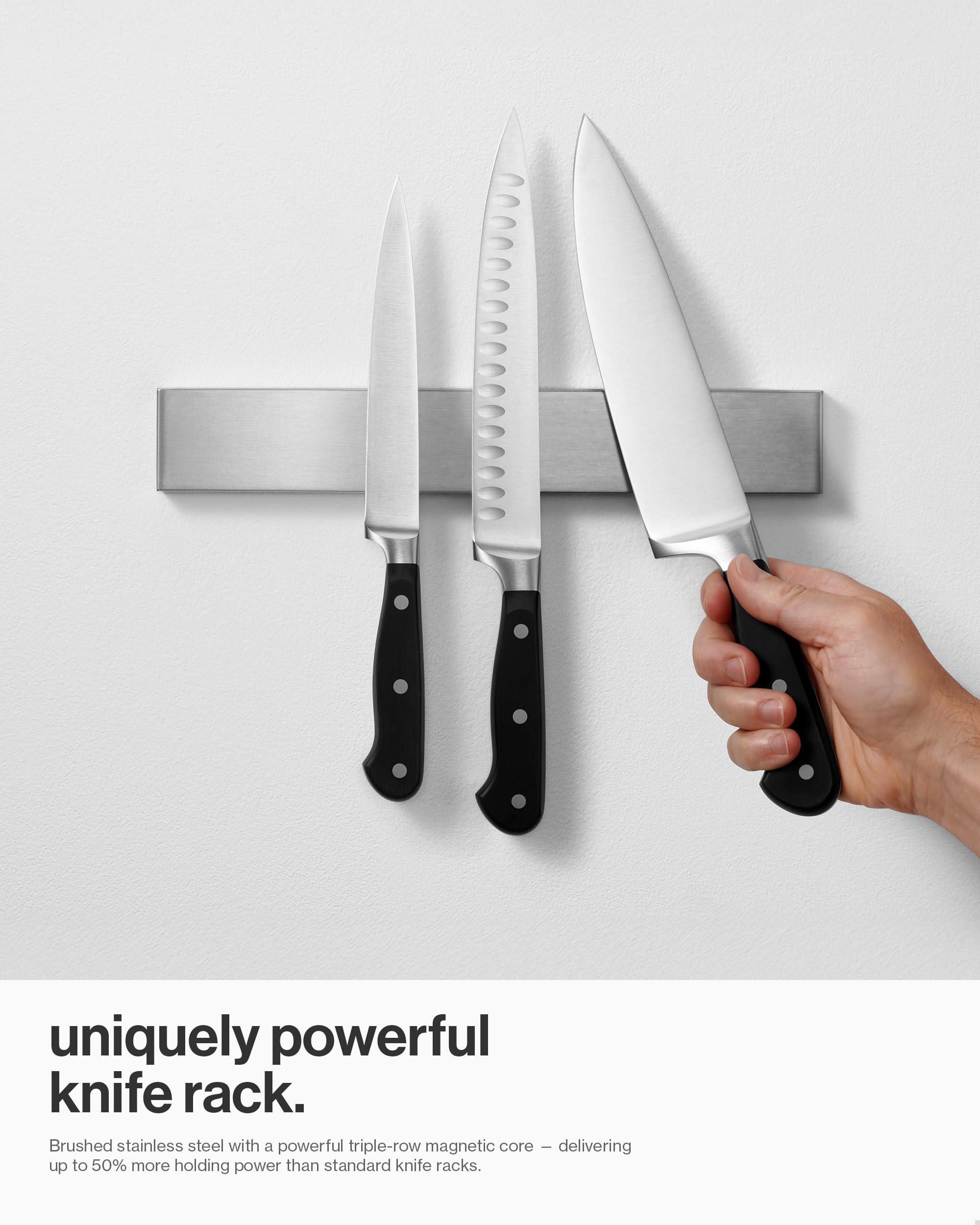 LARHN Magnetic Knife Rack Holder - 30 cm (12") Stainless Steel Wall Mount | Extra-Strong Hold