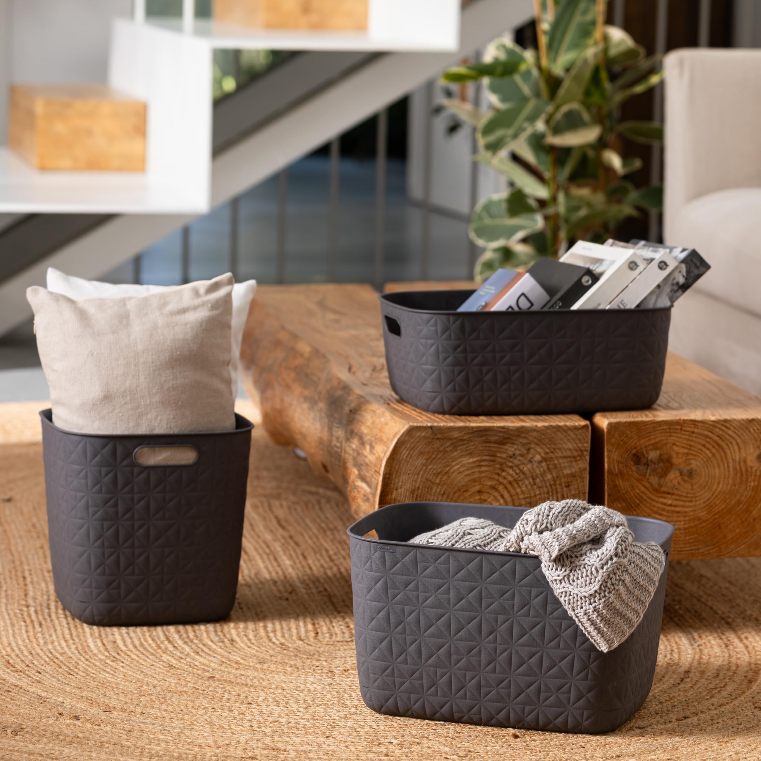 CURVER Softex Storage Baskets - 12.5L Capacity, Set of 4, 100% Recycled Resin | Dark Grey 5