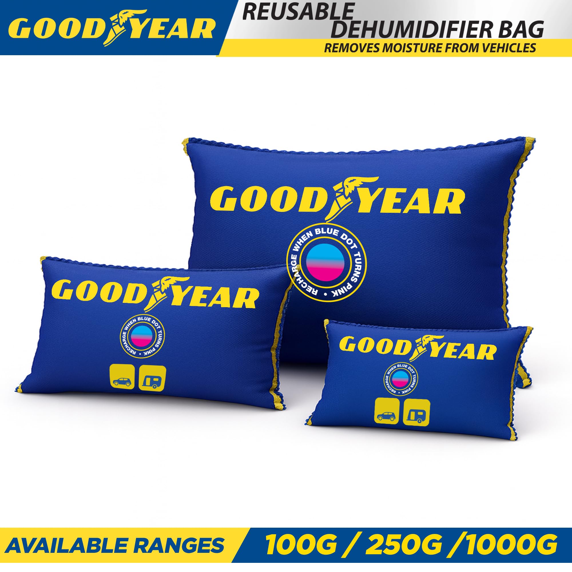 Goodyear 2pc 100g Reusable Dehumidifier Bags – Heavy-Duty Moisture Absorber for Vehicles 8