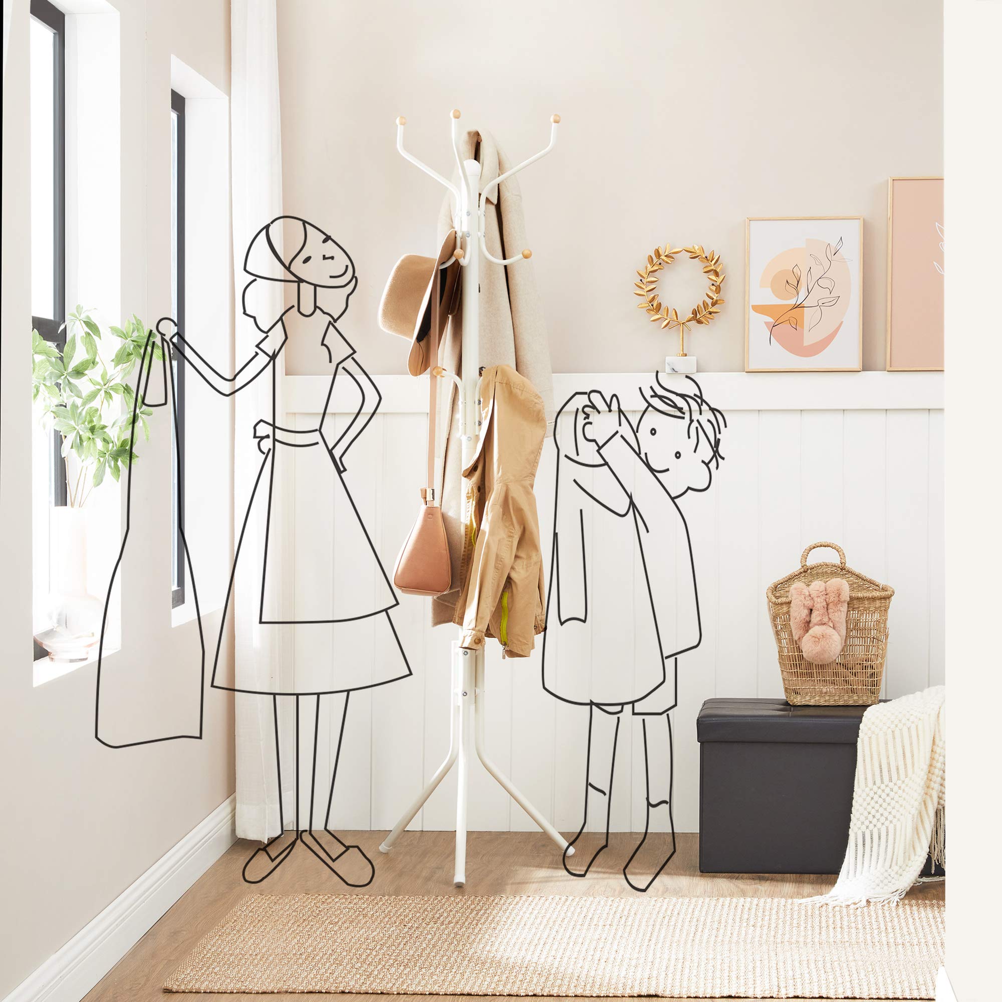 SONGMICS Metal Coat Rack Stand - White Finish, 12 Hooks, Tripod Base | 182H cm 3