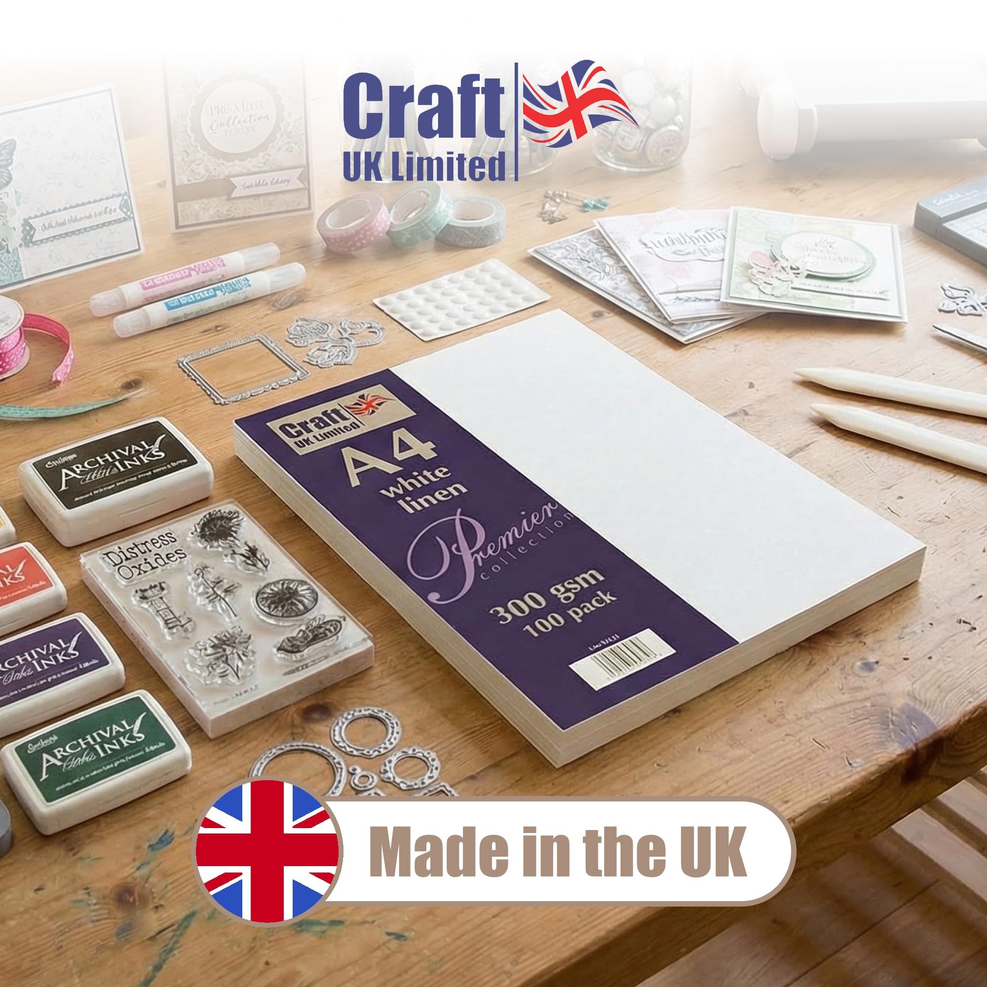 Craft UK Recycled Linen Cardstock Paper - 300gsm A4 White | Pack of 50 2