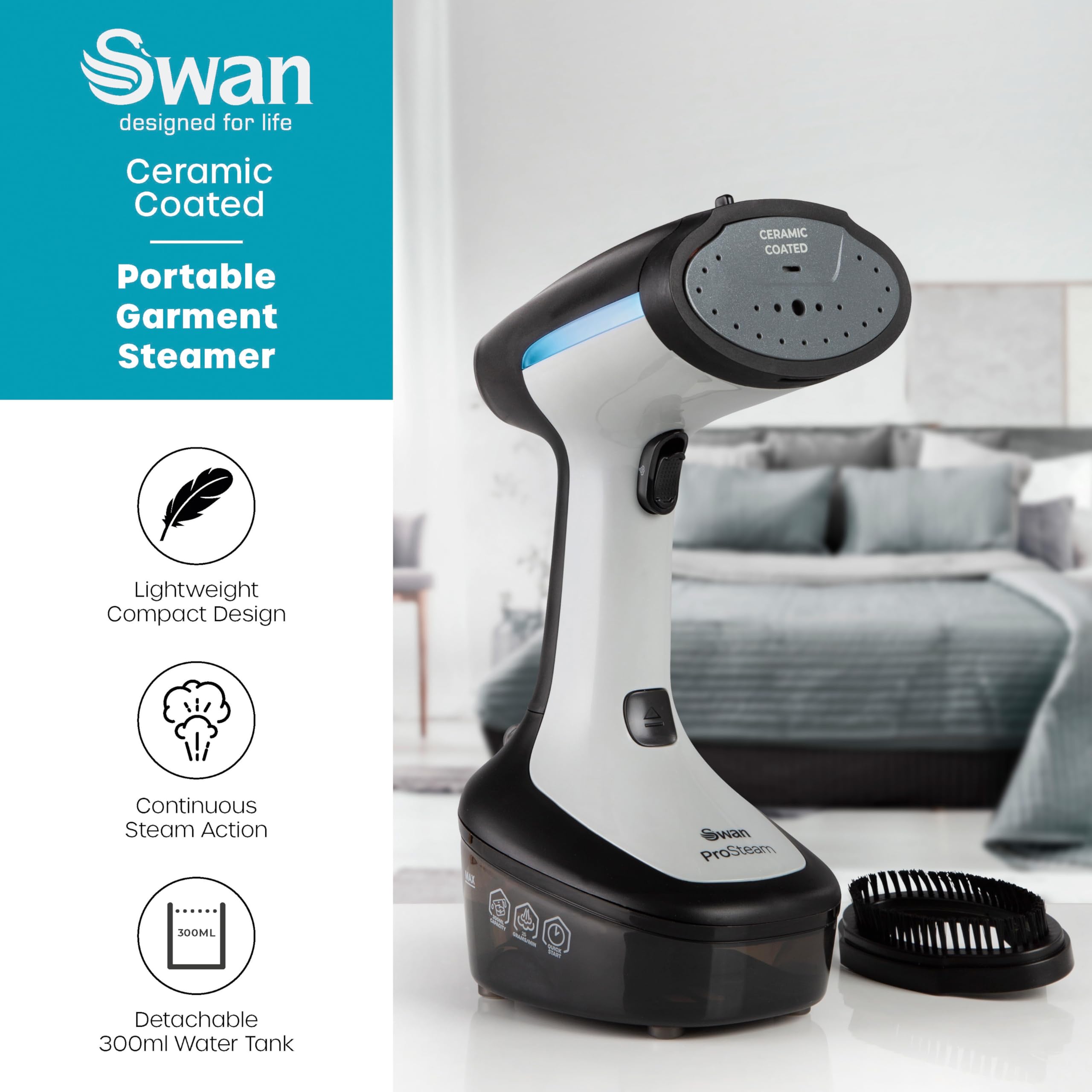 Swan Portable Garment Steamer - 1500W Power | 300ml Tank | Kills 99.99% Bacteria 3