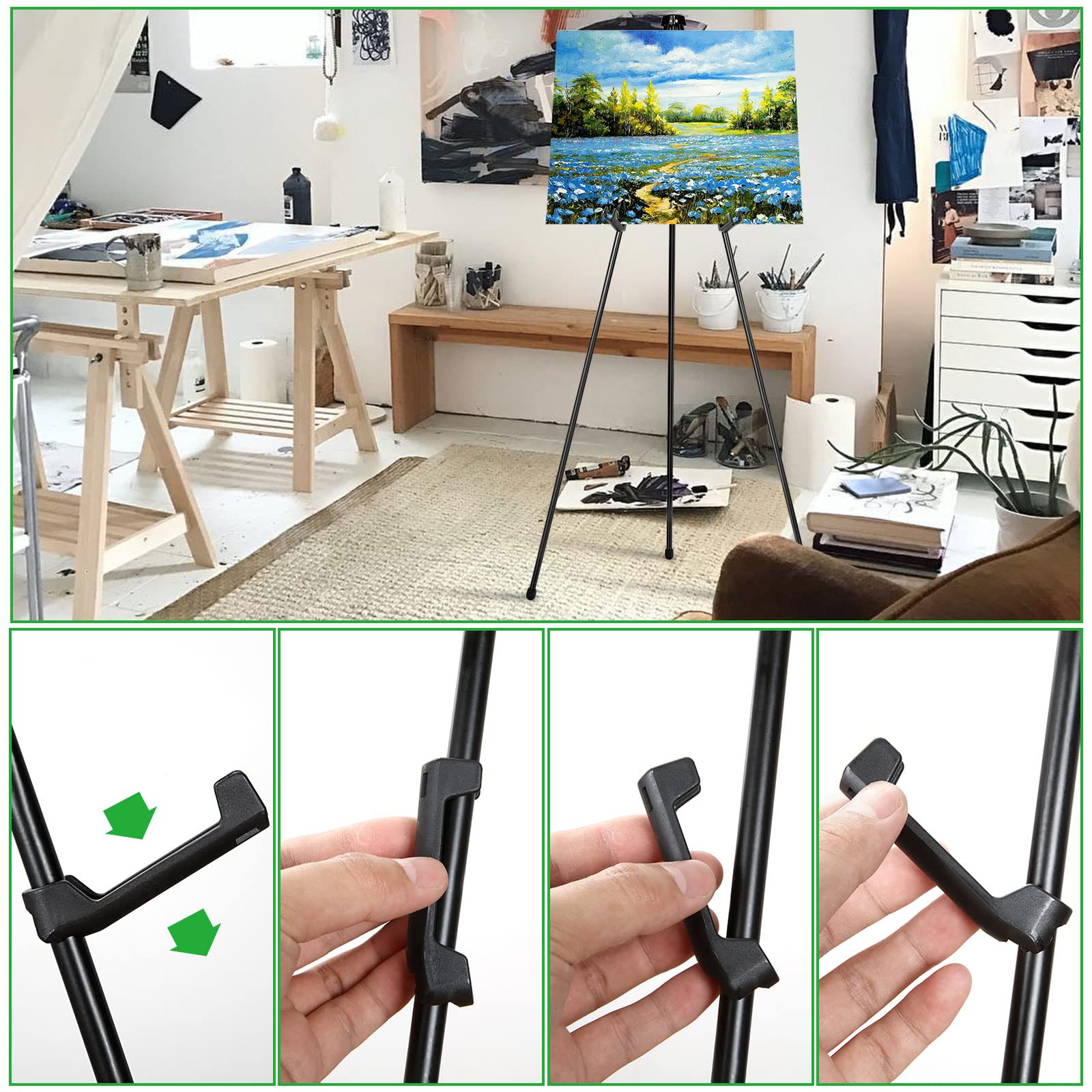 ASelected Adjustable Metal Display Easel Stand - 160cm Height, Foldable, Black Finish 5
