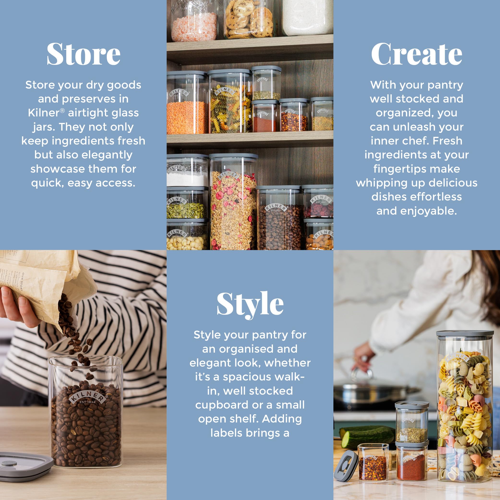 Kilner Fresh Storage Jar - 1.5 Litre Airtight Glass Container for Dry Goods | Stackable, BPA Free 6