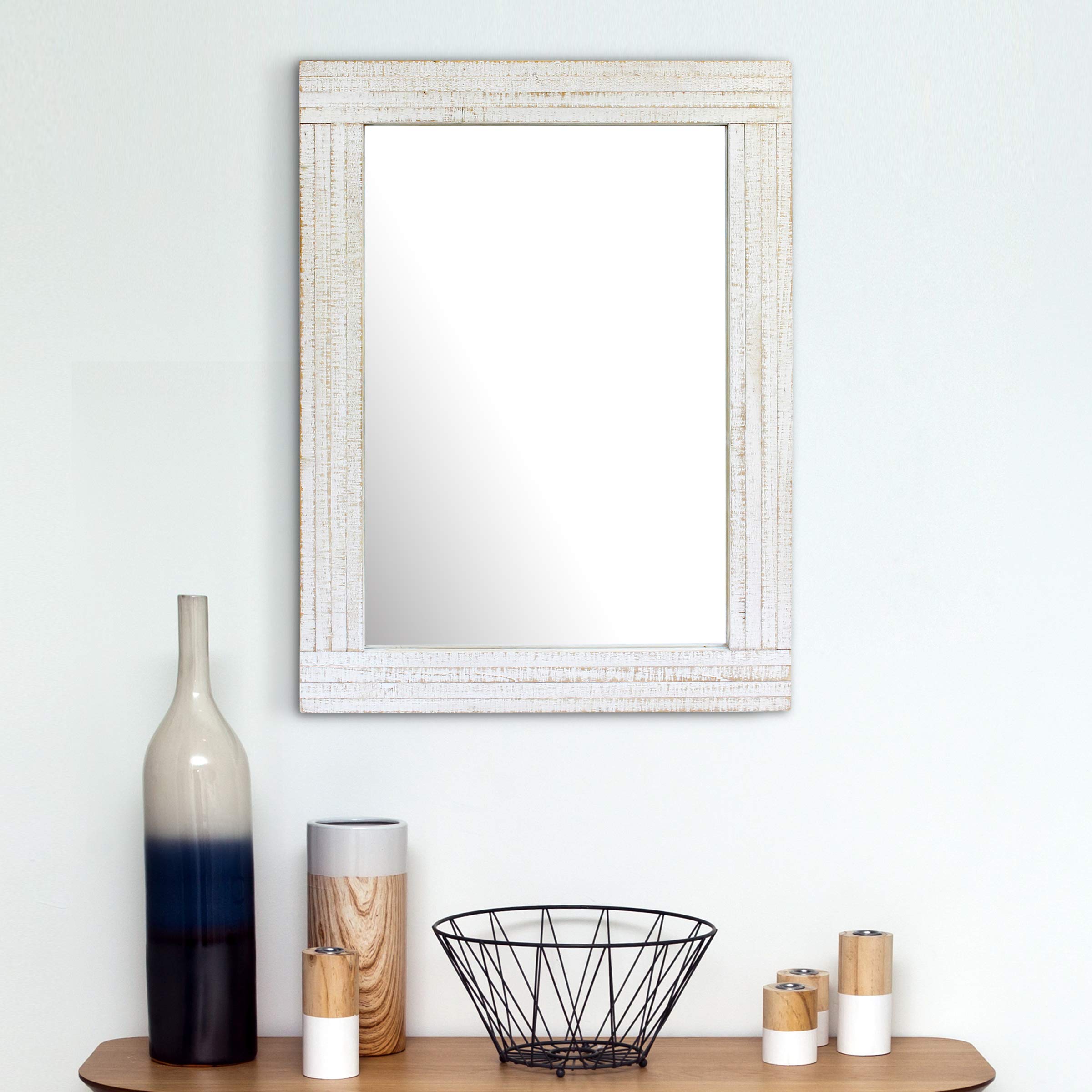 Stonebriar Rustic Rectangular Wall Mirror - Worn White Wood Frame | 24" x 18" 8