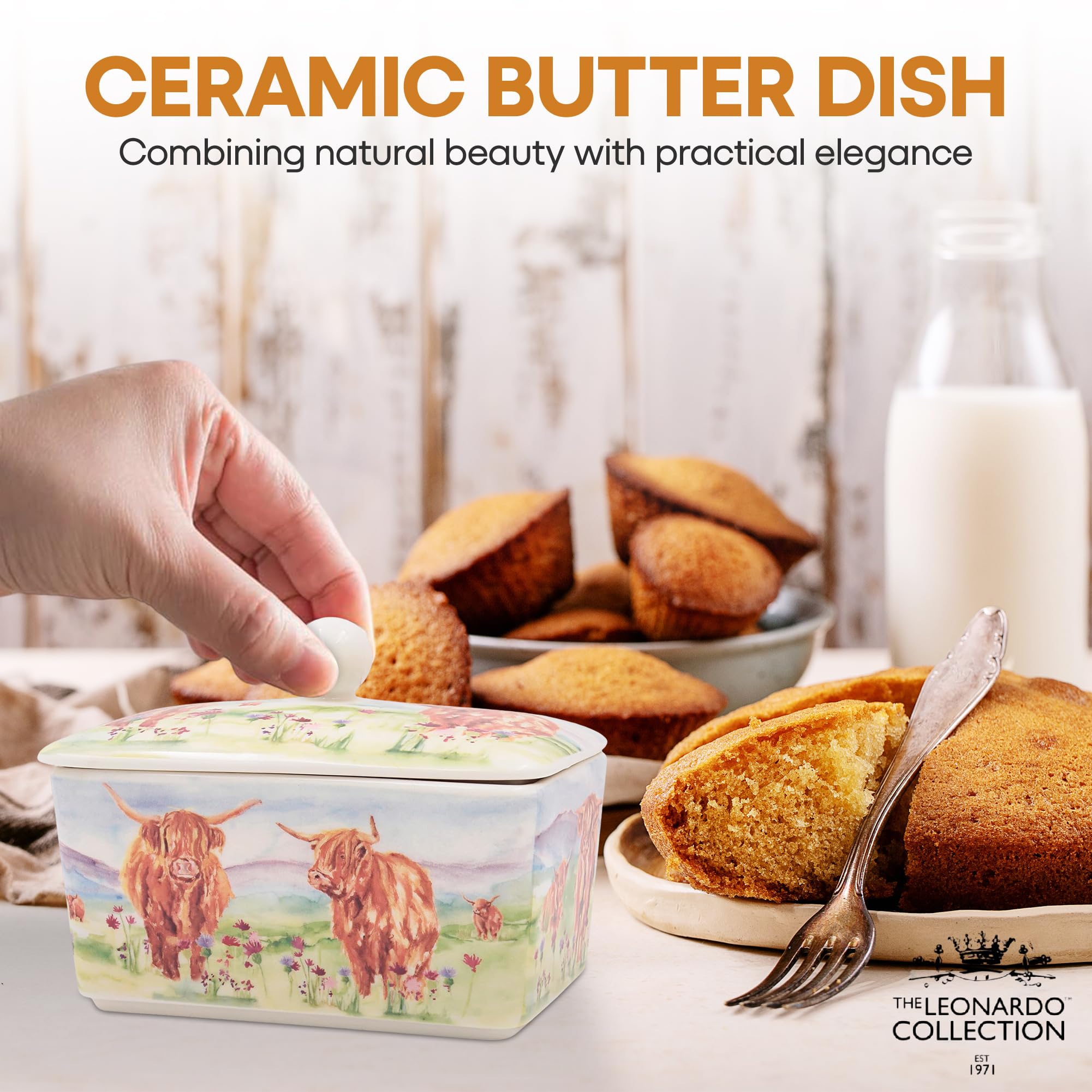 The Leonardo Collection Jennifer Rose Gallery Highland Cow Butter Dish | Fine China | Round 7
