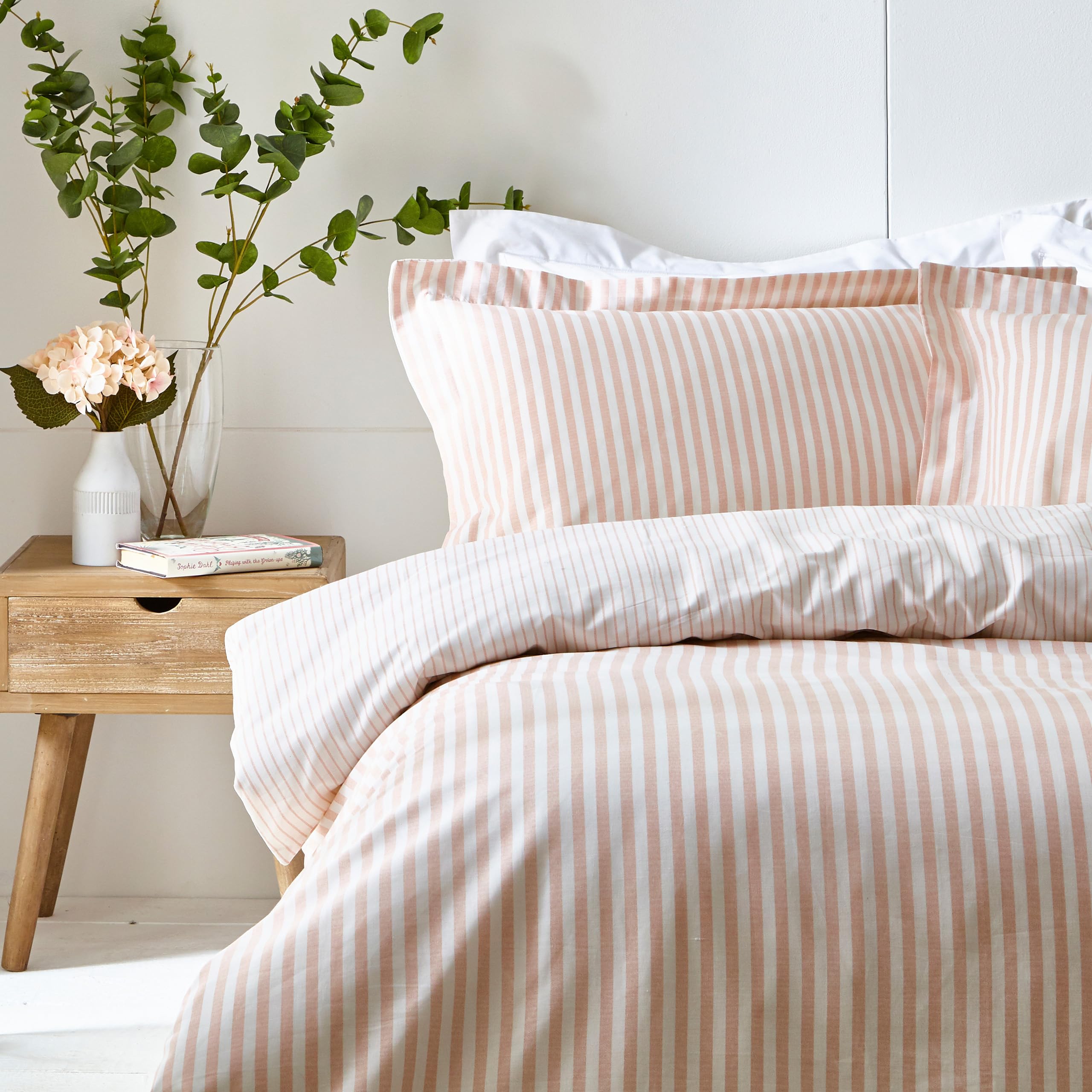 furn. Yard Hebden Cotton Duvet Set - Reversible Stripe Design | King Size | Blush 3